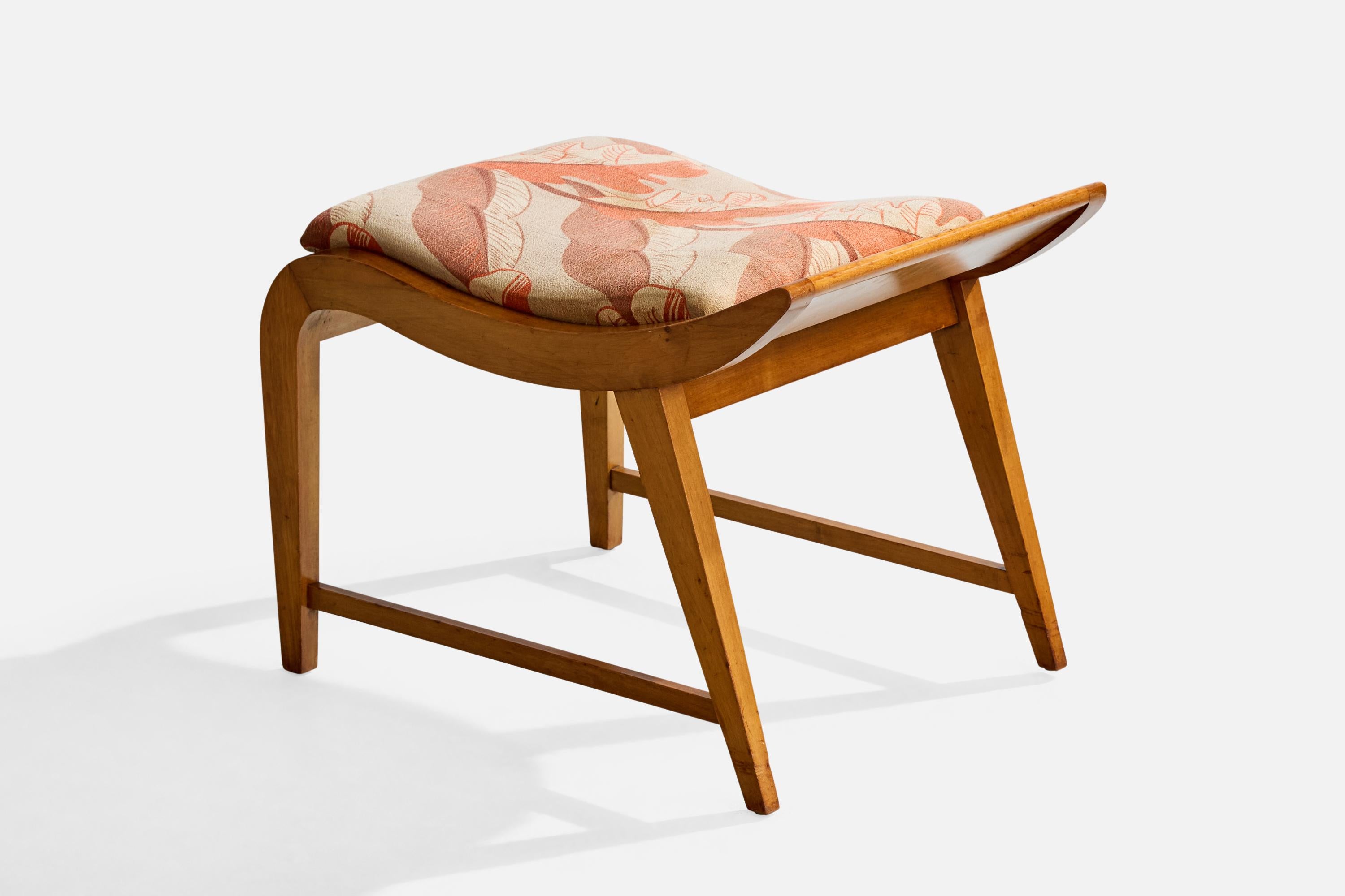 Gilbert Rohde, Stool, Maple, Fabric, USA, 1930s In Good Condition For Sale In High Point, NC