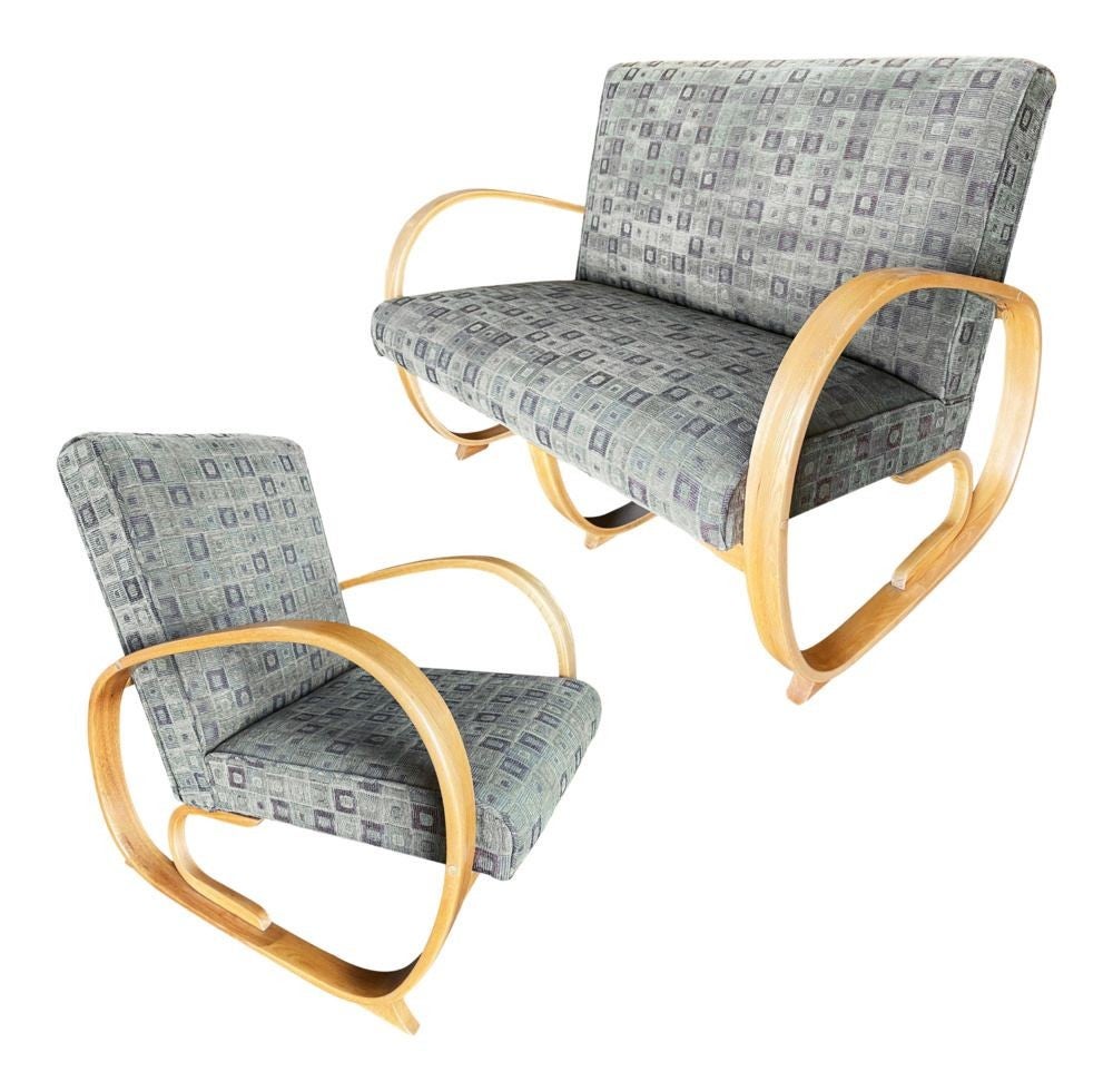 Gilbert Rohde Streamline Art Deco Settee and Lounge Chair Set For Sale