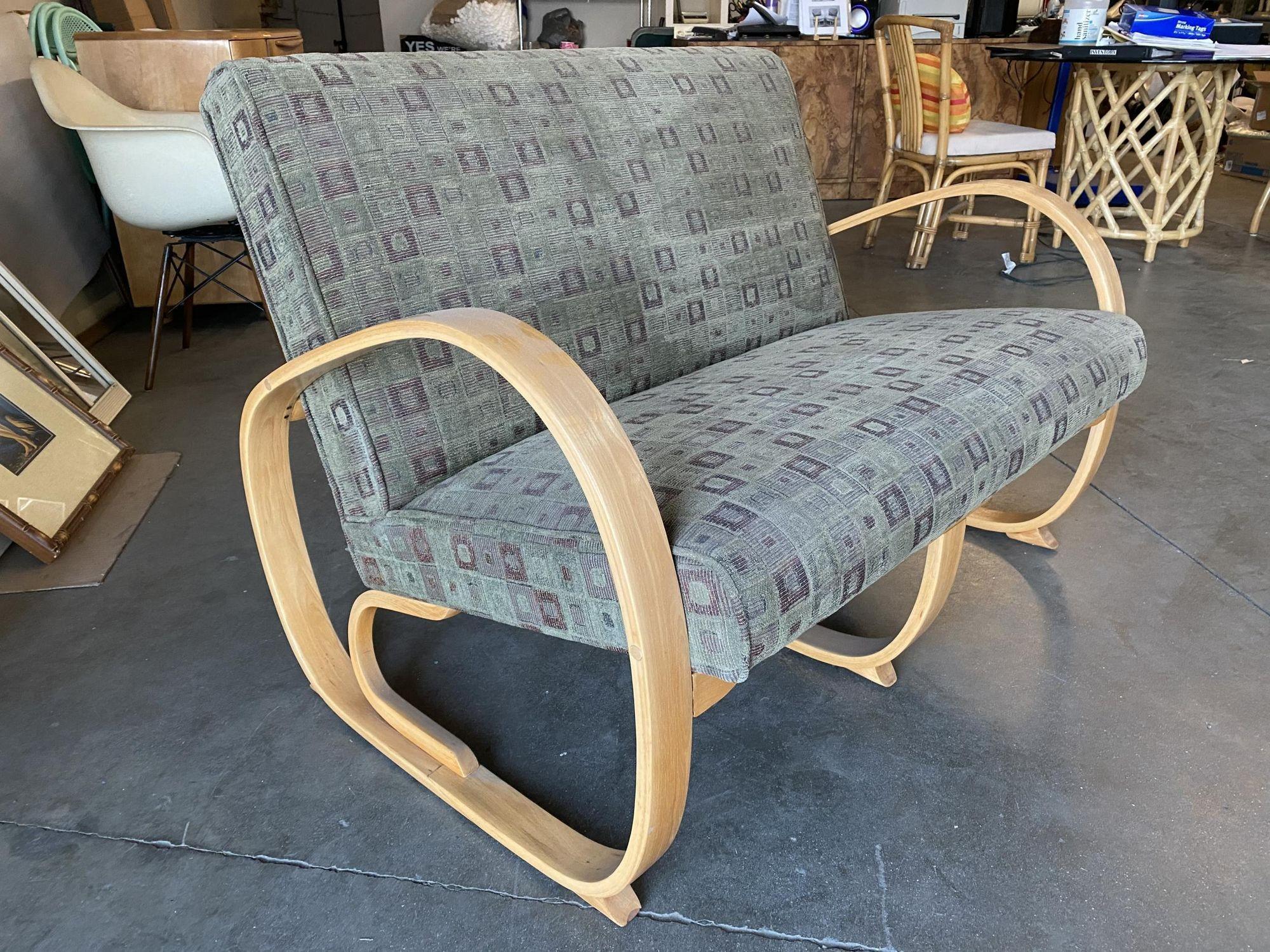 American Gilbert Rohde Streamline Art Deco Settee and Lounge Chair Set