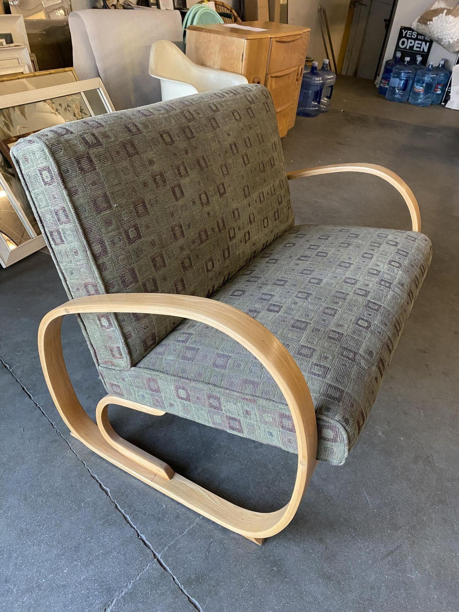 Wood Gilbert Rohde Streamline Art Deco Settee and Lounge Chair Set