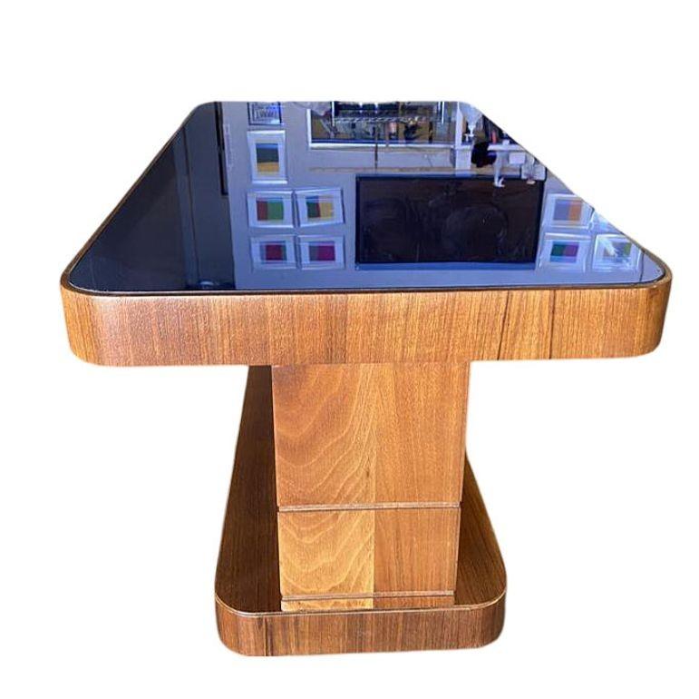 Table basse Art déco Gilbert Rohde avec plateau en verre cobalt Excellent état - En vente à Van Nuys, CA
