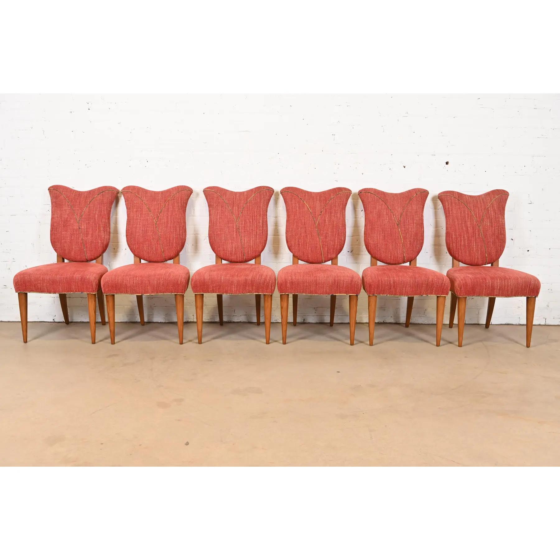 Mid-Century Modern Gilbert Rohde Style Art Deco Tulip Form Dining Chairs, Set of Six