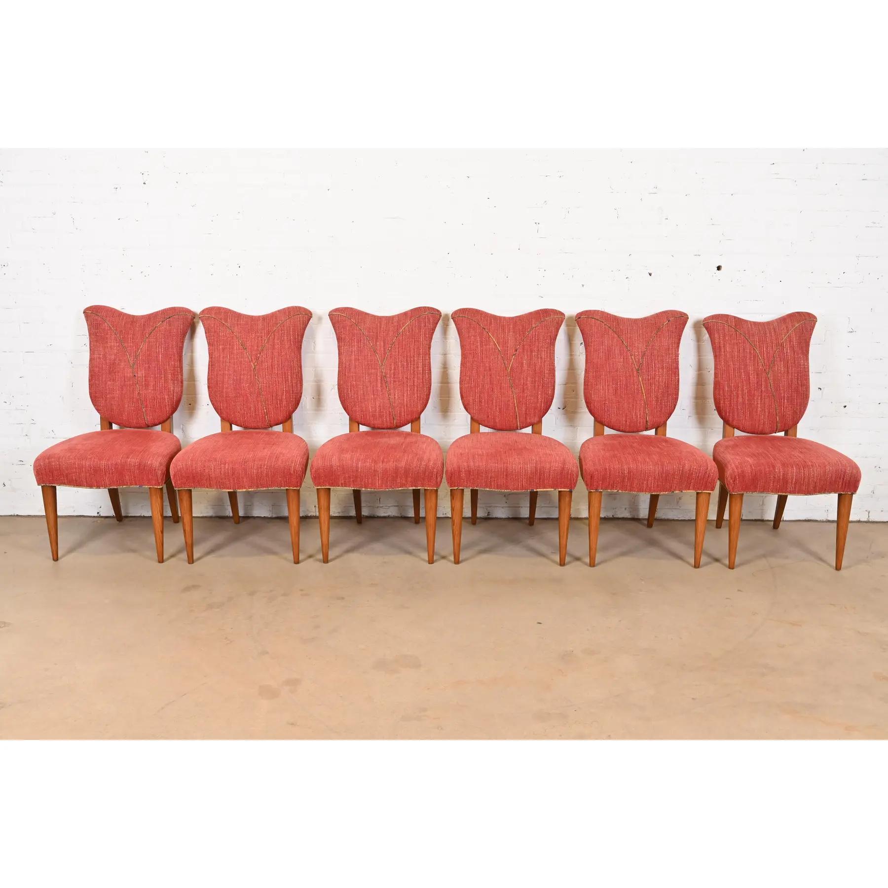 American Gilbert Rohde Style Art Deco Tulip Form Dining Chairs, Set of Six