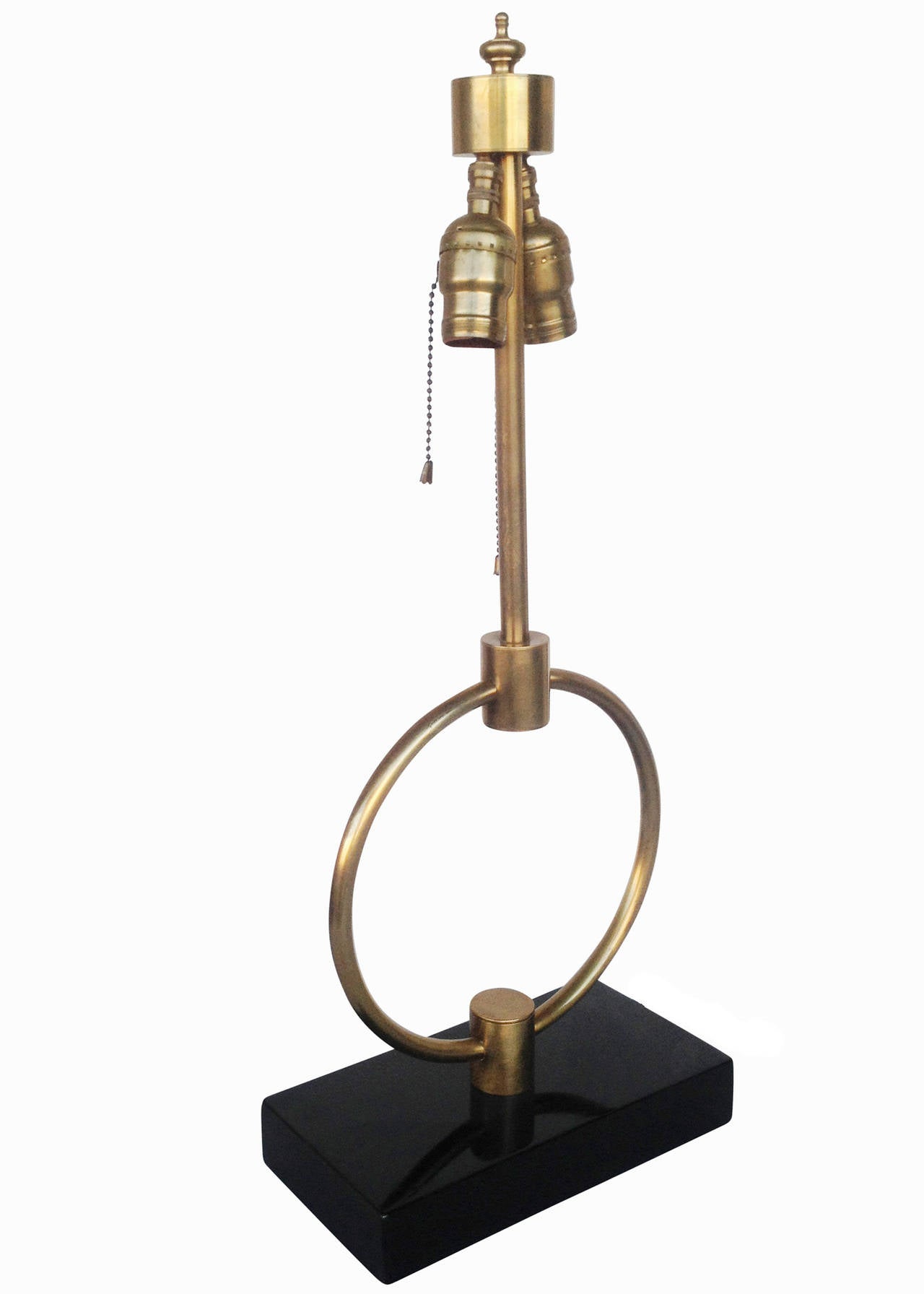 Mid-Century Modern Gilbert Rohde Style Brass Ring Table Lamp, Pair For Sale