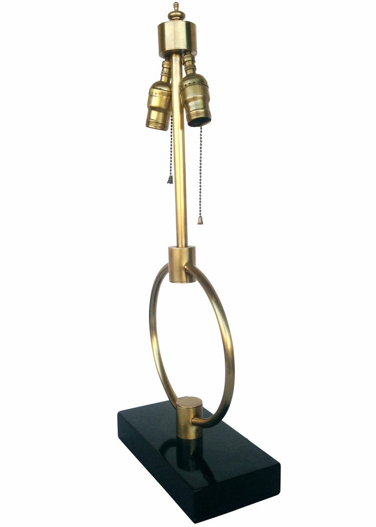 Gilbert Rohde Style Brass Ring Table Lamp, Pair In Excellent Condition For Sale In Van Nuys, CA