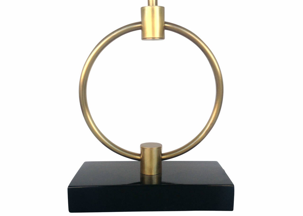 Mid-20th Century Gilbert Rohde Style Brass Ring Table Lamp, Pair For Sale