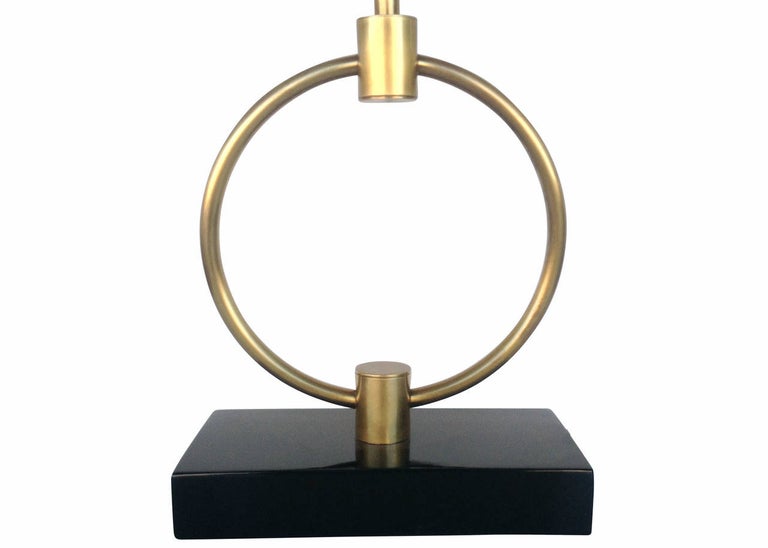 Gilbert Rohde Style Brass Ring Table Lamp, Pair For Sale 1