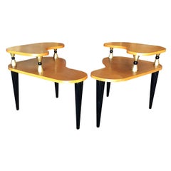 Gilbert Rohde Style Two-Tier Biomorphic Side Table, Pair