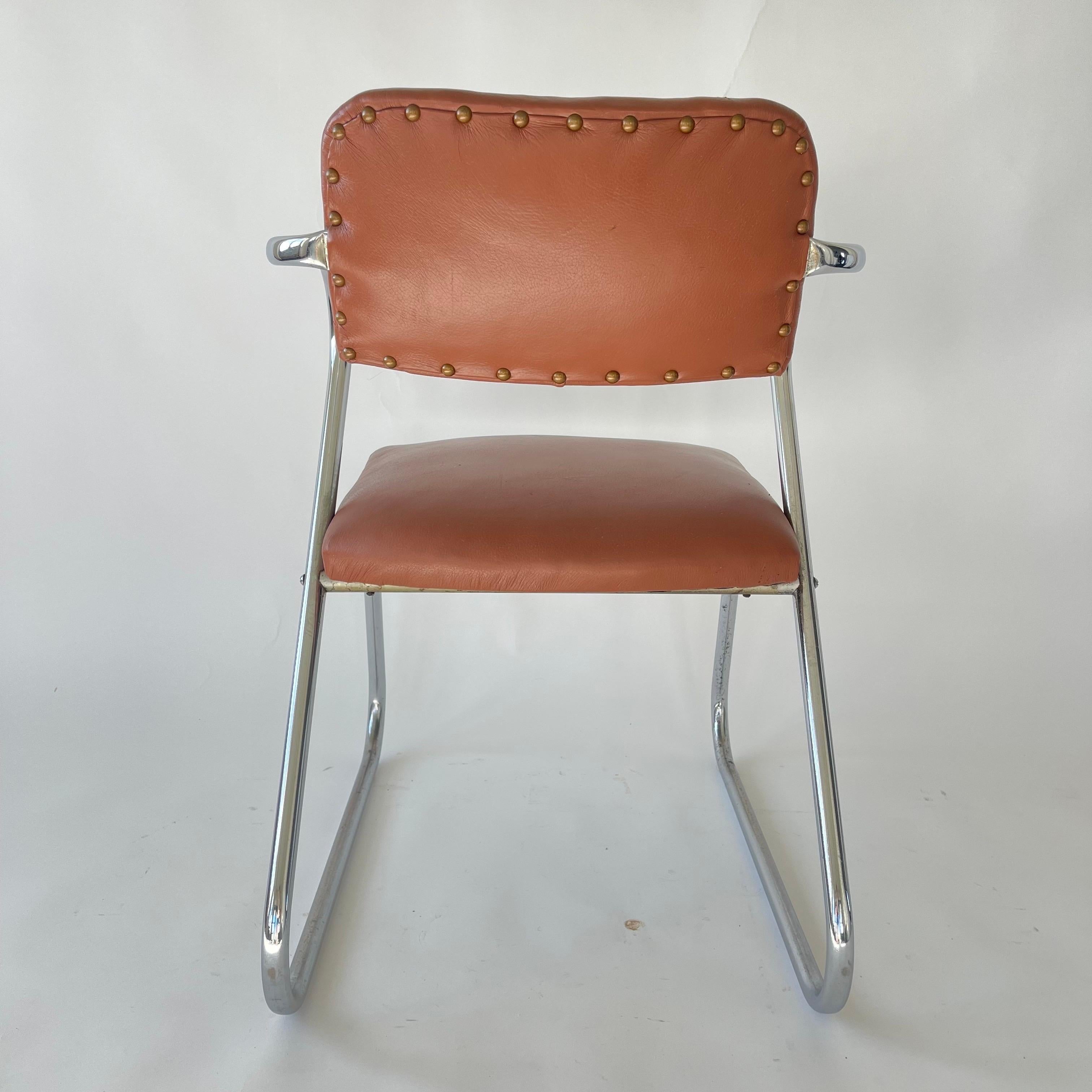 Gilbert Rohde Z Chair in Cognac Leather and Chrome for Troy Sunshade, USA 1930s For Sale 1