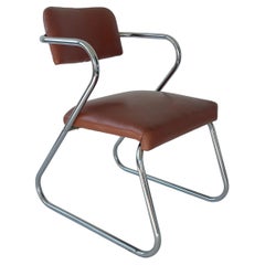Gilbert Rohde Z Chair in Cognac Leather and Chrome for Troy Sunshade, USA 1930s