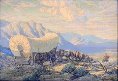 "The Covered Wagon" On the Oregon Trail Prairie Schooner Horseman and Cattle