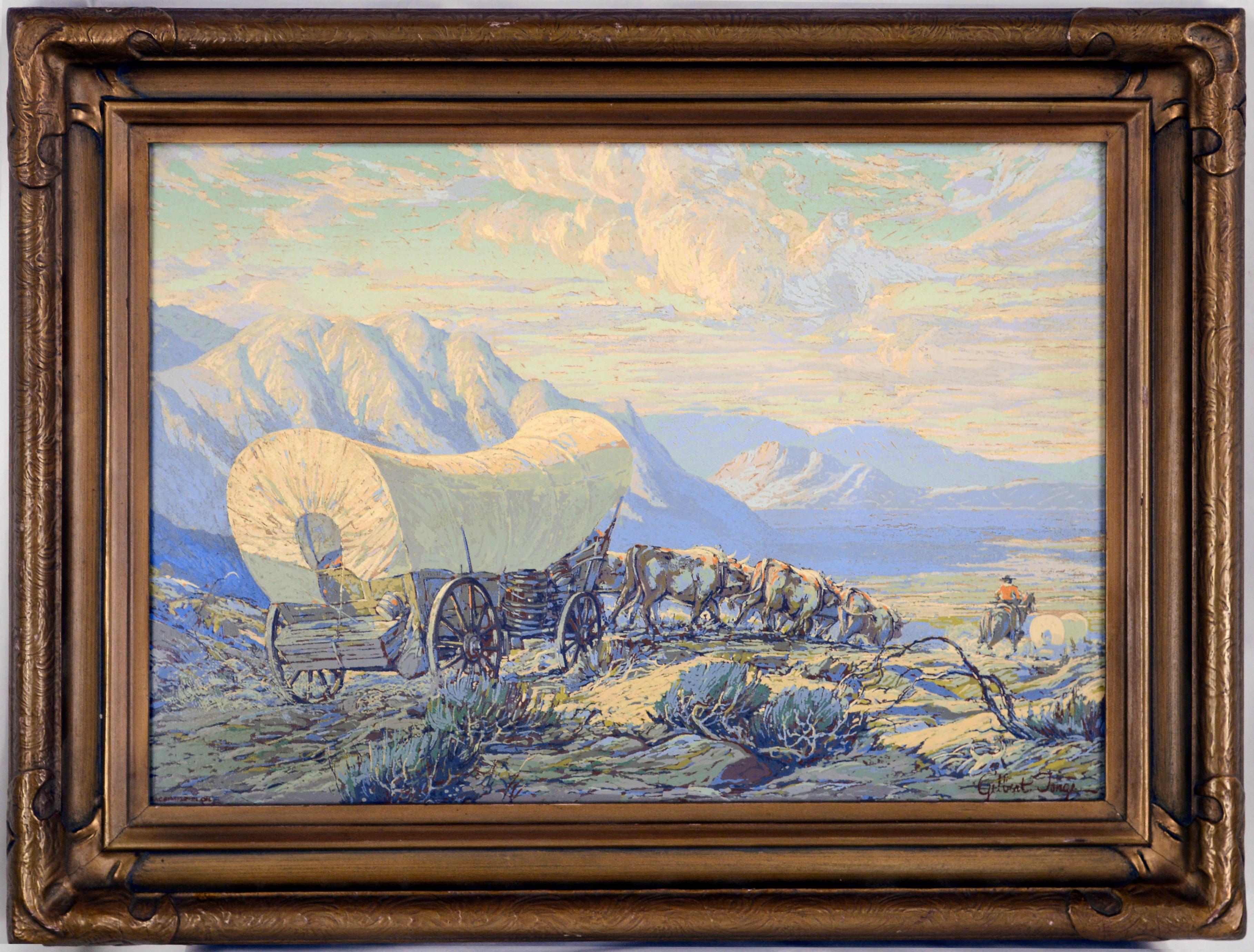 "The Covered Wagon" On the Oregon Trail Prairie Schooner Horseman and Cattle
