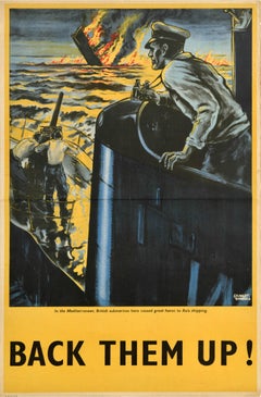 Original Vintage World War Two Poster Back Them Up WWII British Submarines