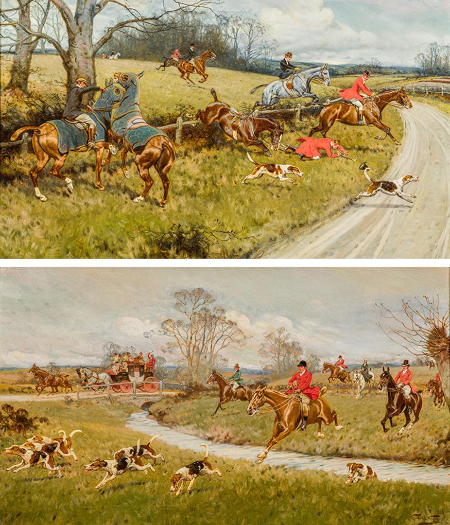 Gilbert Scott Wright Animal Painting - A Fall Over the Fence & Clearing the Creek (a pair)