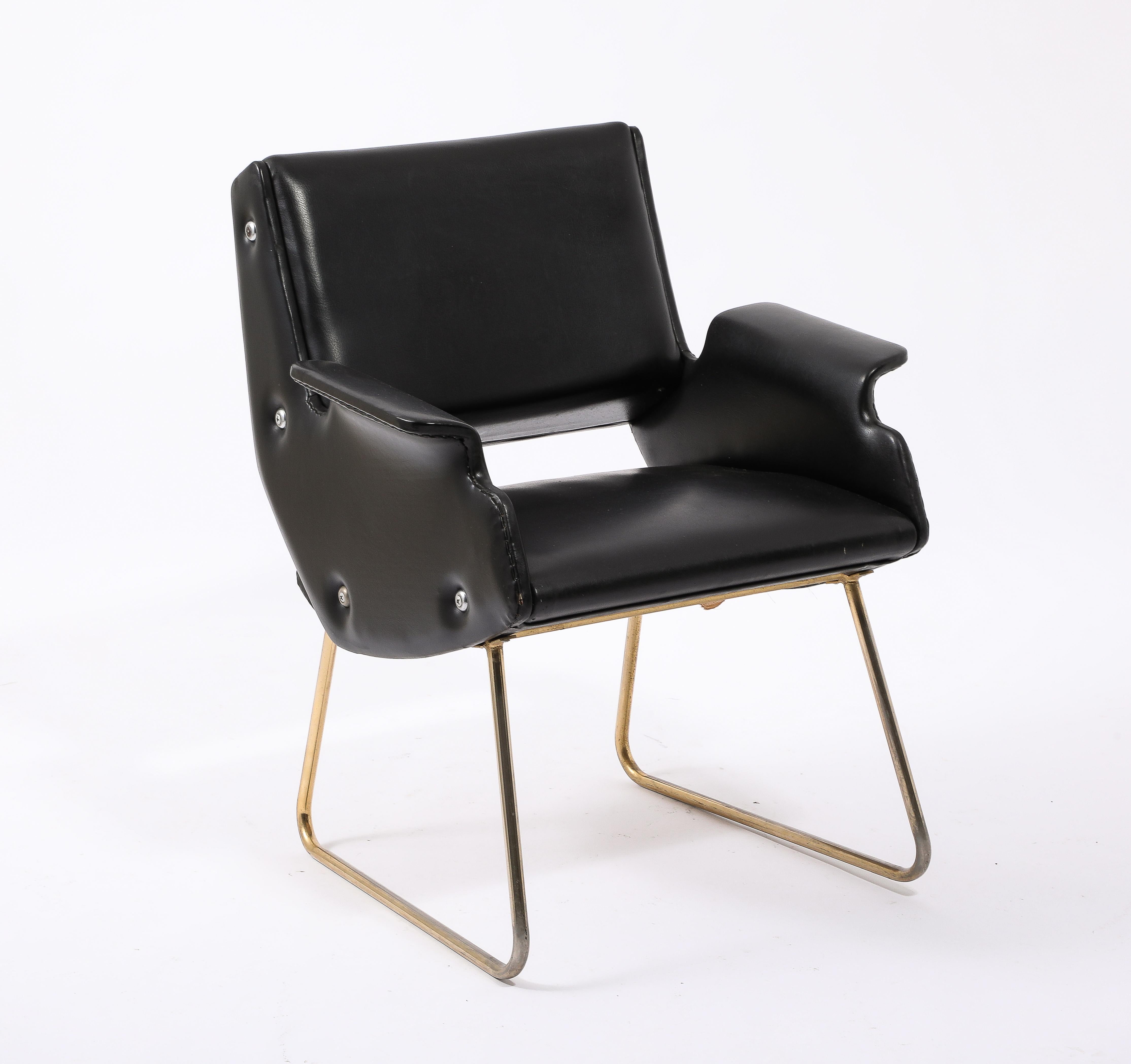 Mid-Century Modern Gilbert Steiner Black Armchair, France 1960's For Sale