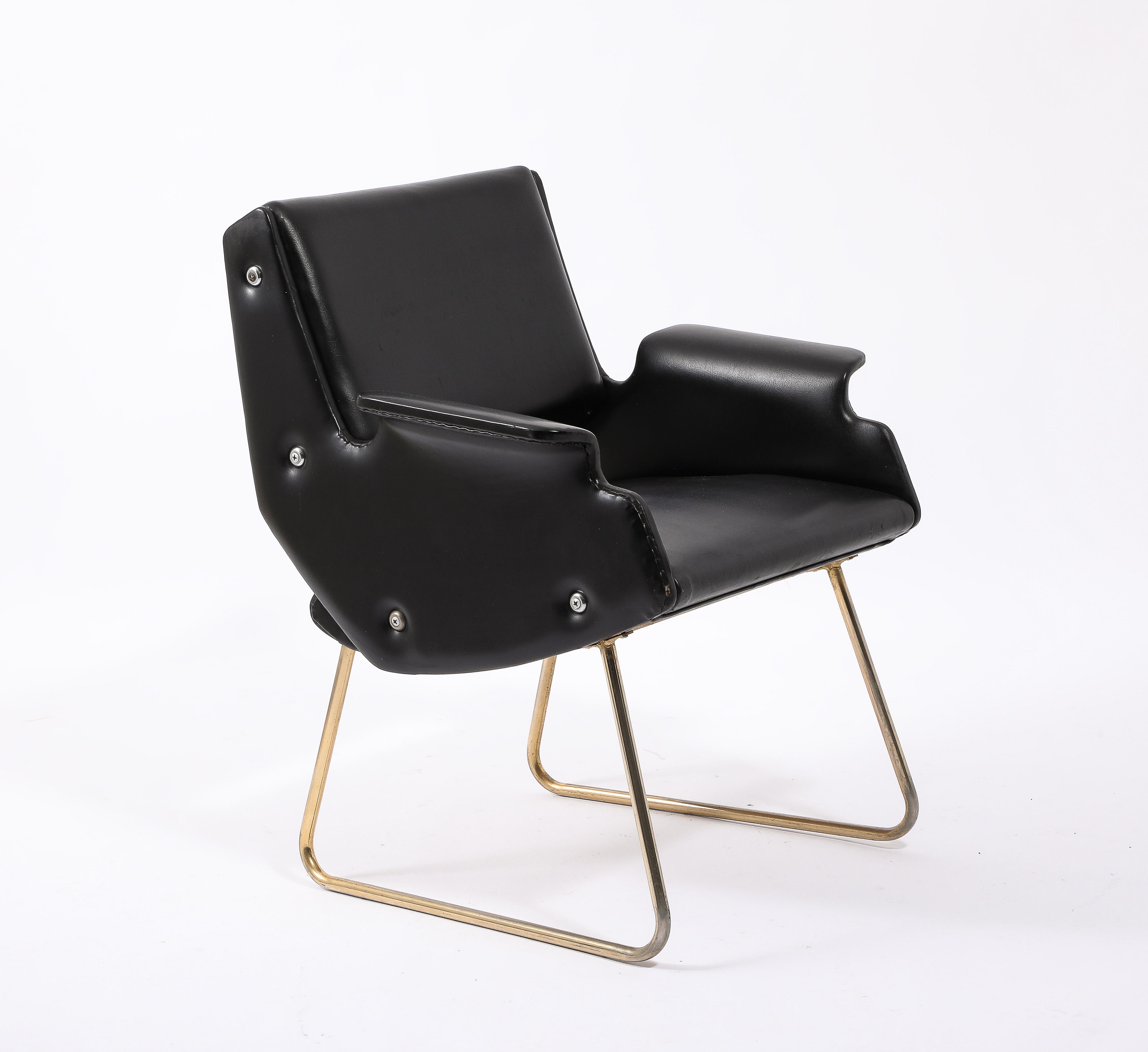 Gilbert Steiner Black Armchair, France 1960's In Good Condition For Sale In New York, NY