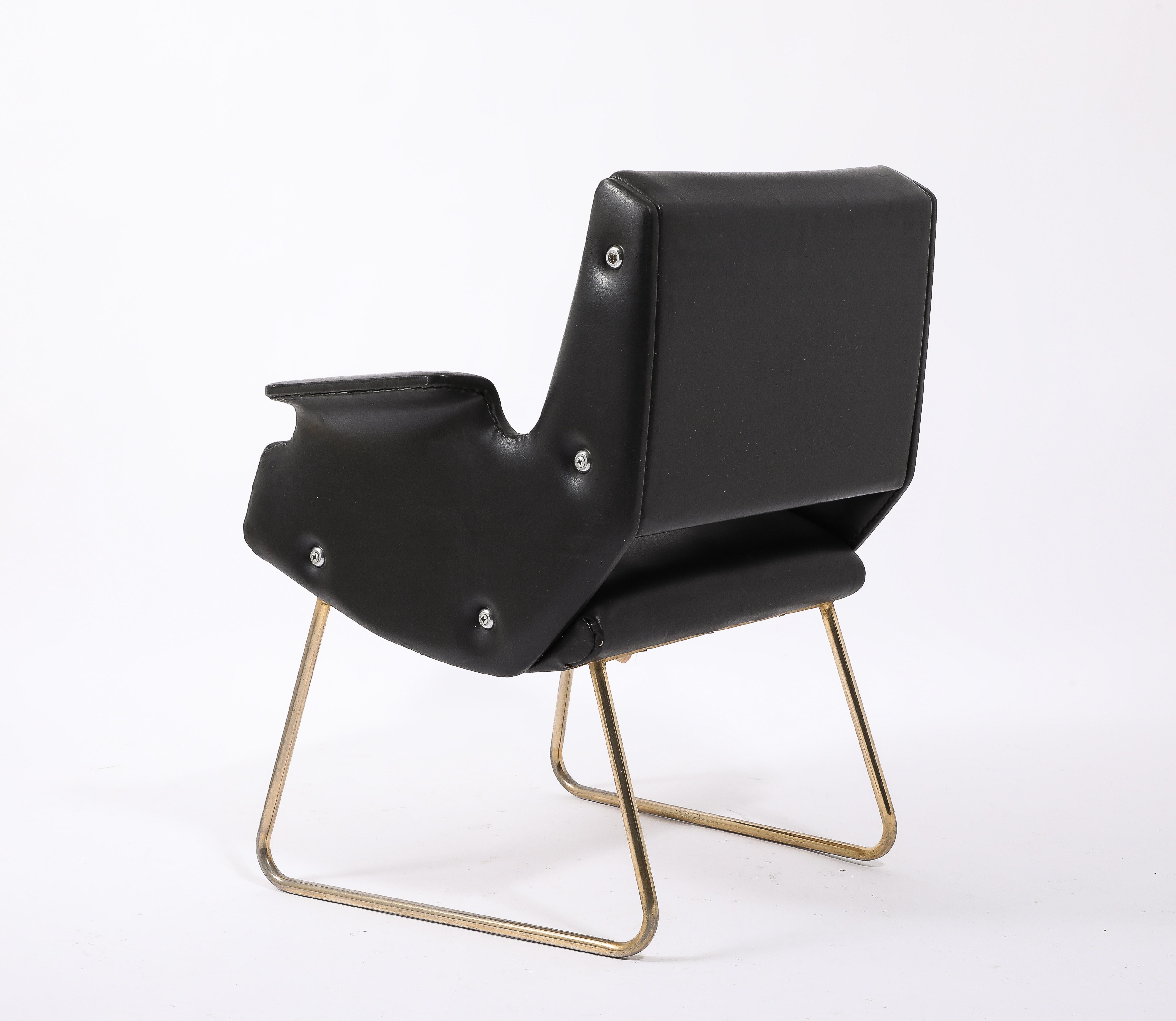 Gilbert Steiner Black Armchair, France 1960's For Sale 1