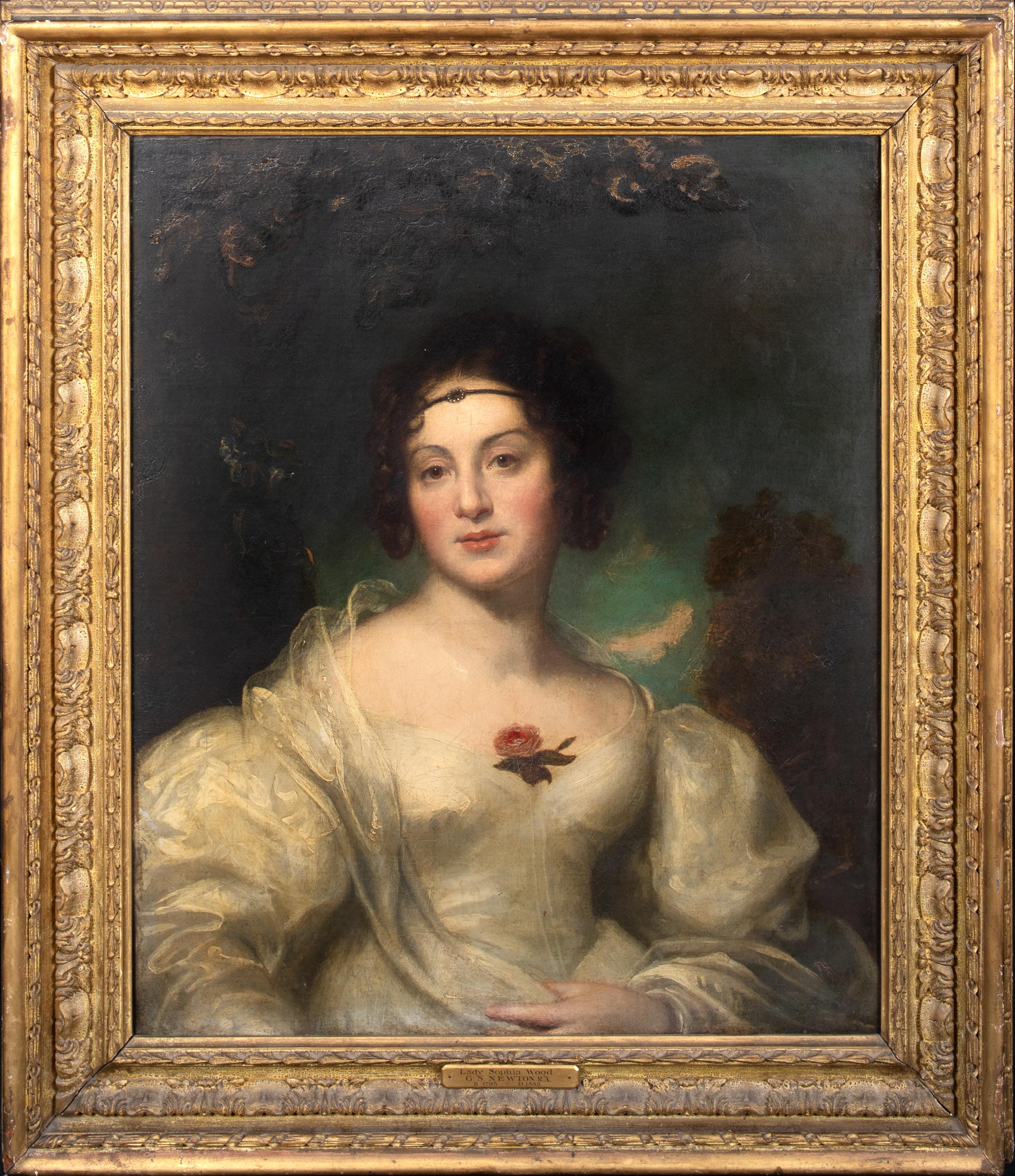Portrait Of Lady Sophia Wood (1795-1835), 19th Century

by Gilbert Stuart Newton (1794-1835)

Large 19th Century portrait of Lady Sophia Wood, oil on canvas by Gilbert Stuart Wood. Good quality and condition portrait of Lady Wood in a white dress
