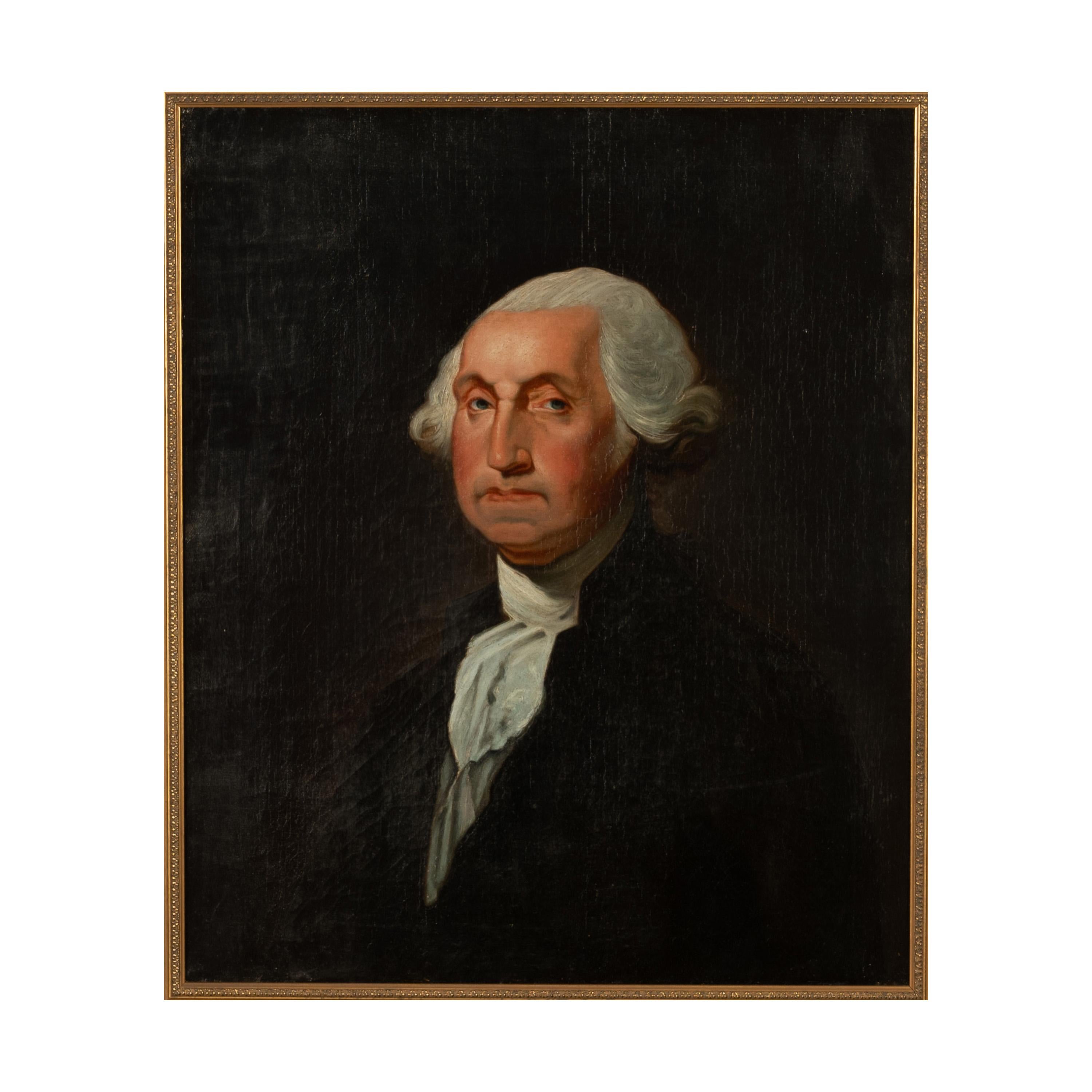Antikes amerikanisches Ölgemälde des 19. Jahrhunderts, Porträt George Washington Athenaeum, Athenaeum – Painting von Gilbert Stuart