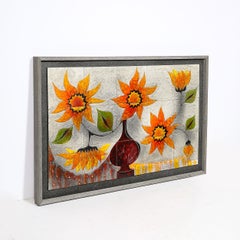 Modernistische Wandtafel aus Keramikfliesen mit Sonnenblumen-Motiv, signiert von Gilbert Valentin