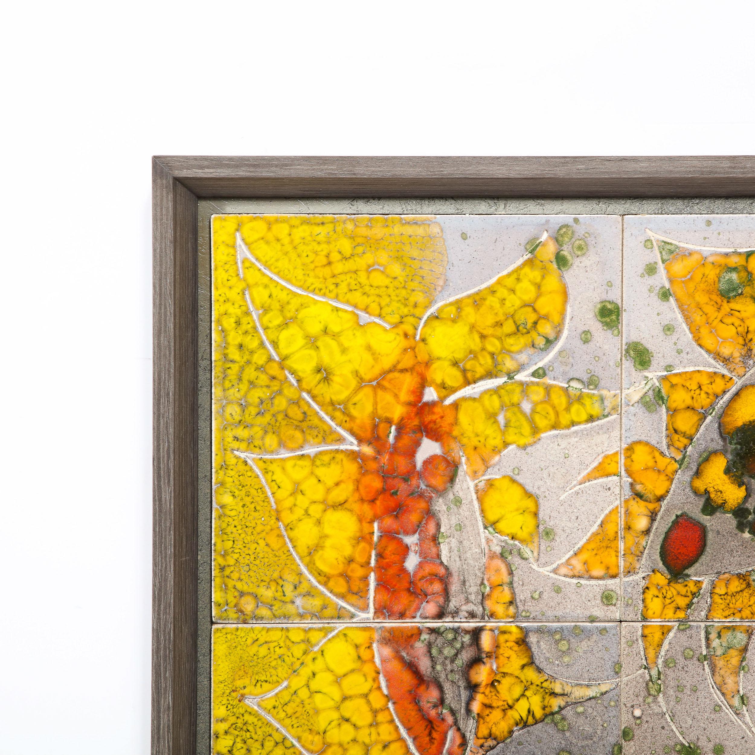 Modernist Ceramic Tile Wall Plaque of Sunflowers Signed Gilbert Valentin For Sale 4