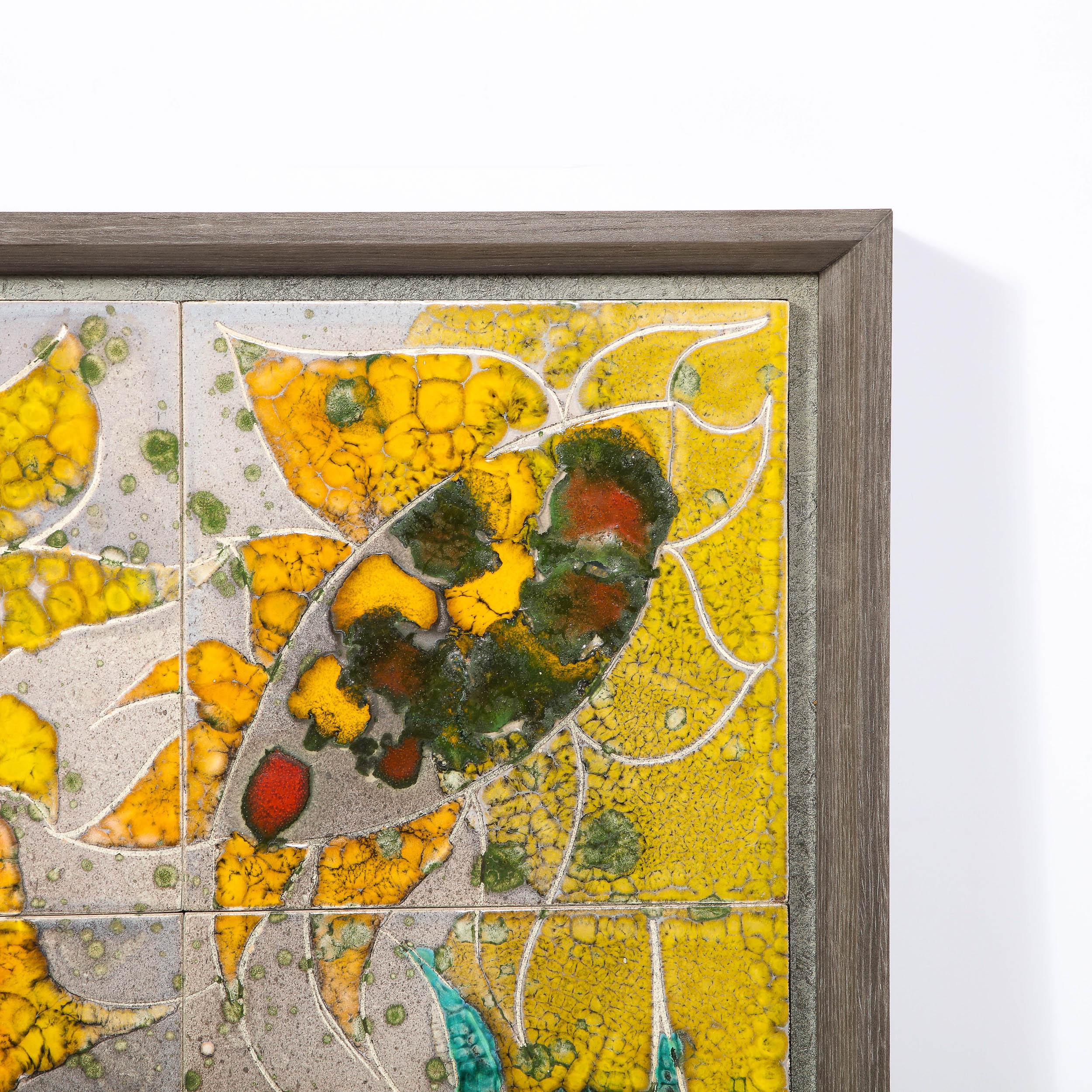 Modernist Ceramic Tile Wall Plaque of Sunflowers Signed Gilbert Valentin For Sale 5