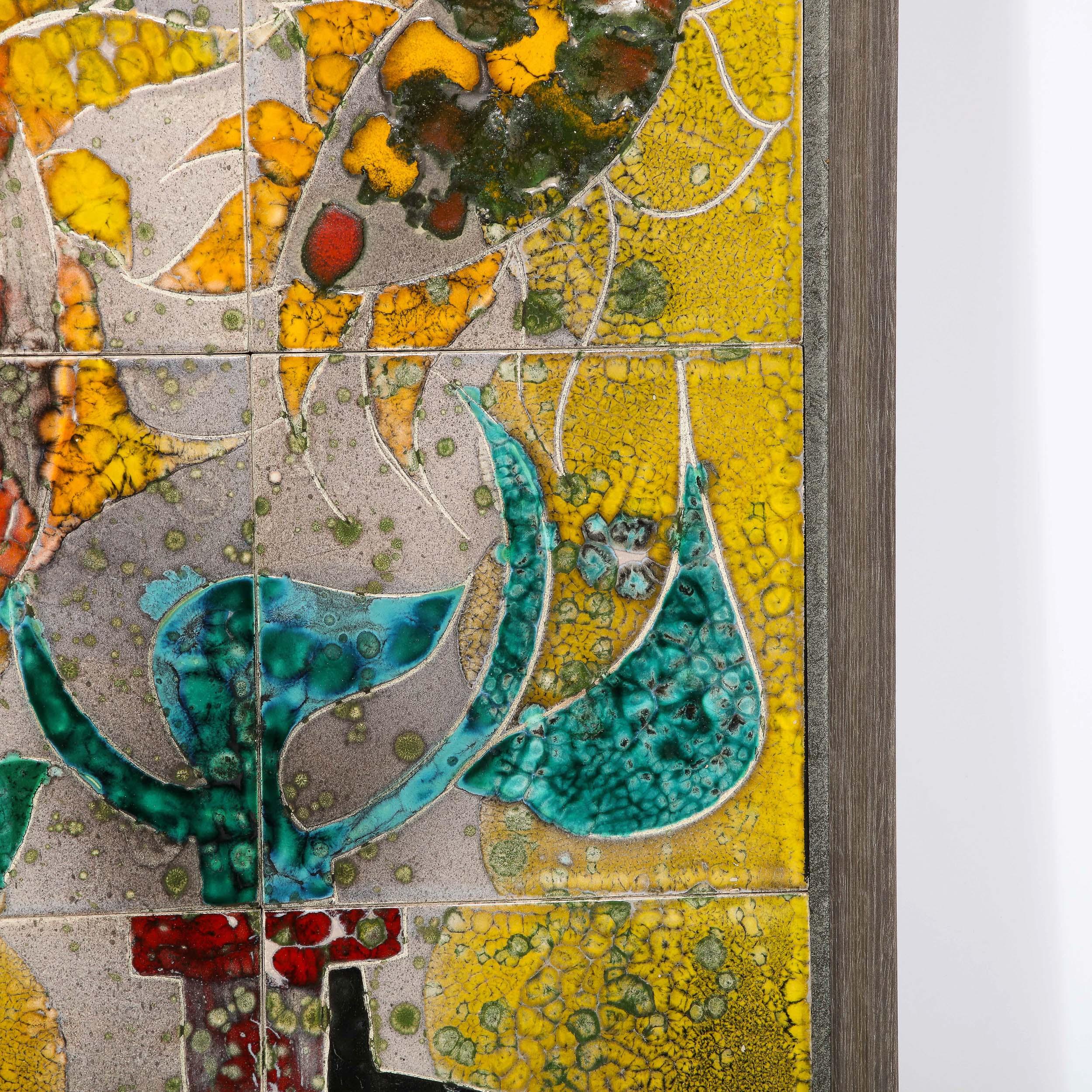 Modernist Ceramic Tile Wall Plaque of Sunflowers Signed Gilbert Valentin For Sale 6