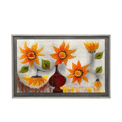 Modernistische Wandtafel aus Keramikfliesen mit Sonnenblumen-Motiv, signiert von Gilbert Valentin