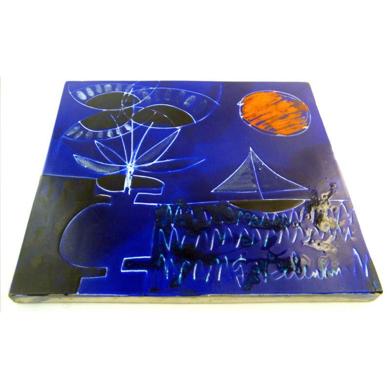 French Gilbert Valentin, Les Archanges, Ceramic Wall Plaque, Vallauris, 1950s