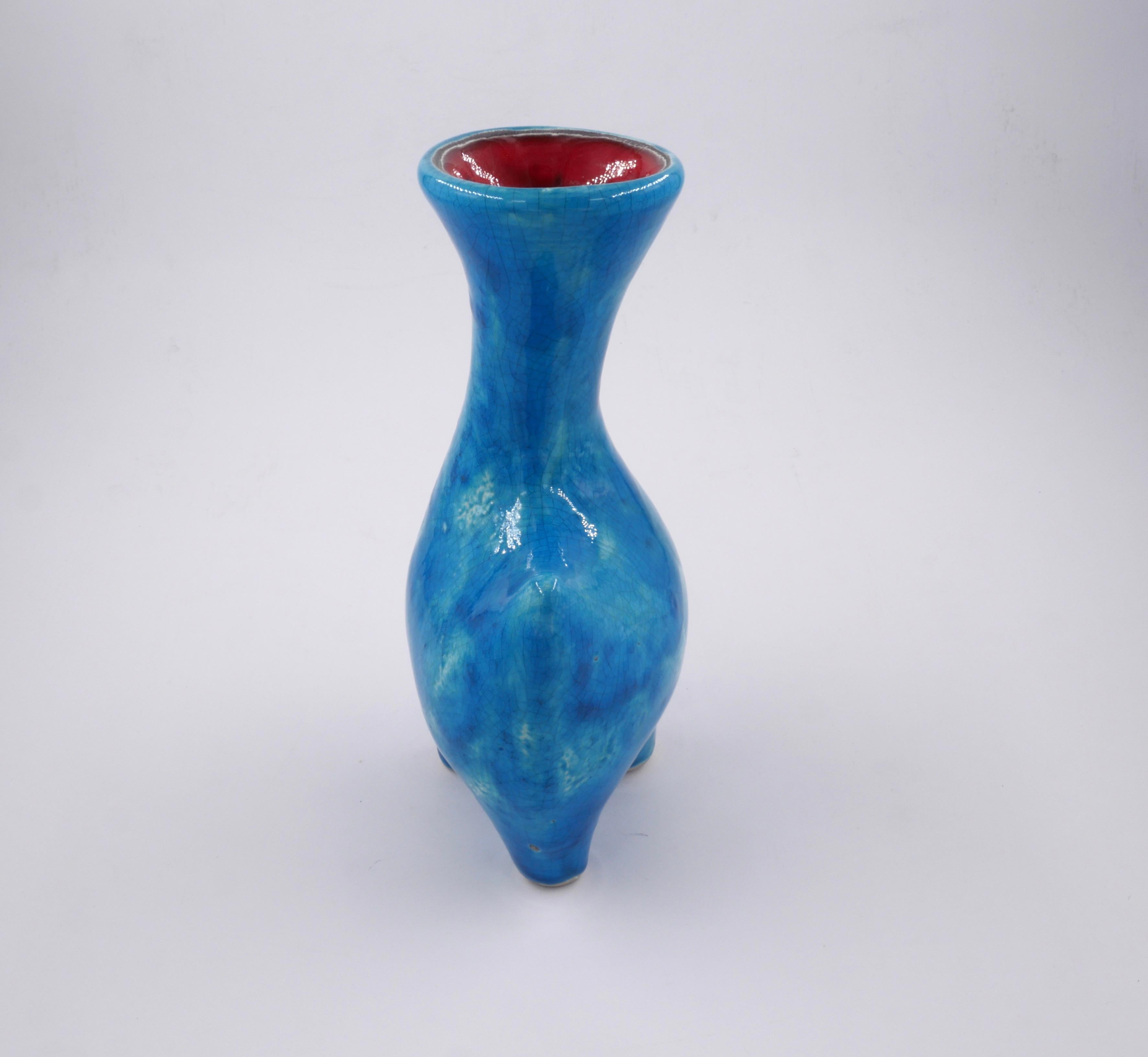 Mid-Century Modern Gilbert Valentin Zoomorphic Vase in Glazed Earthenware, Vallauris, 1950's For Sale