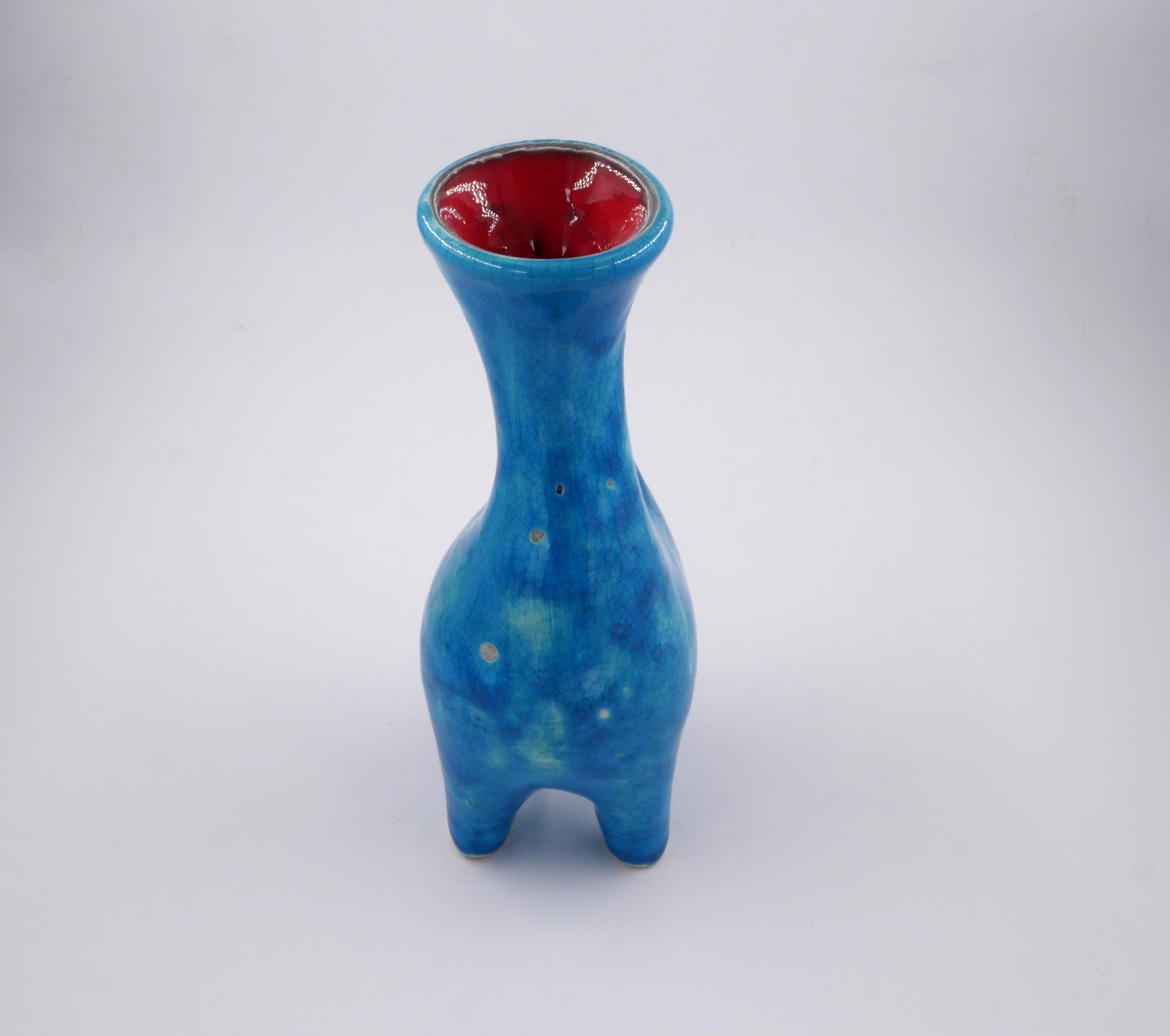 Vernissé Vase zoomorphe Gilbert Valentin en faïence émaillée, Vallauris, années 1950 en vente