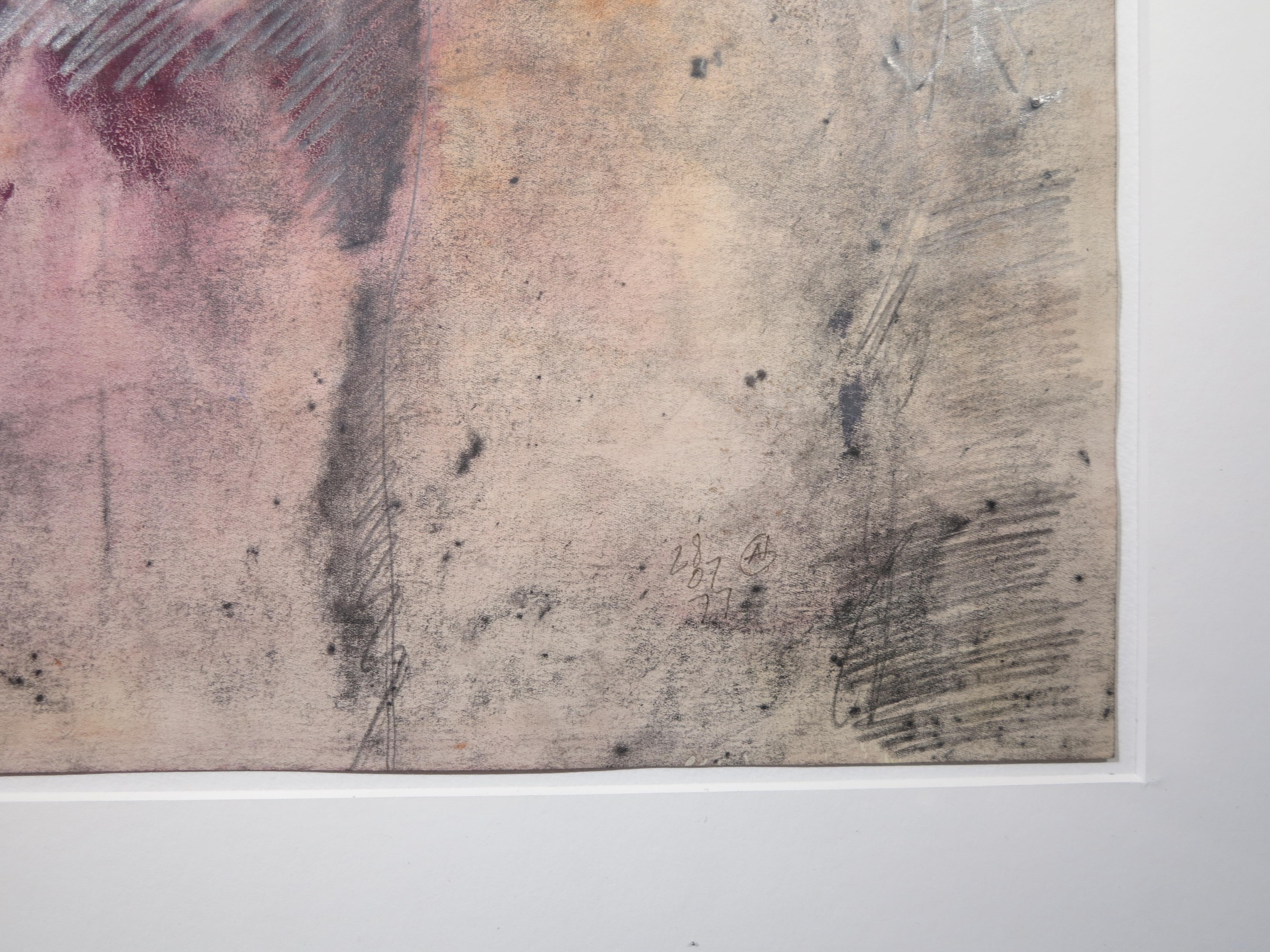 Untitled #63 (abstract standing Mexican figure) - Gray Abstract Painting by Gilberto Aceves Navarro