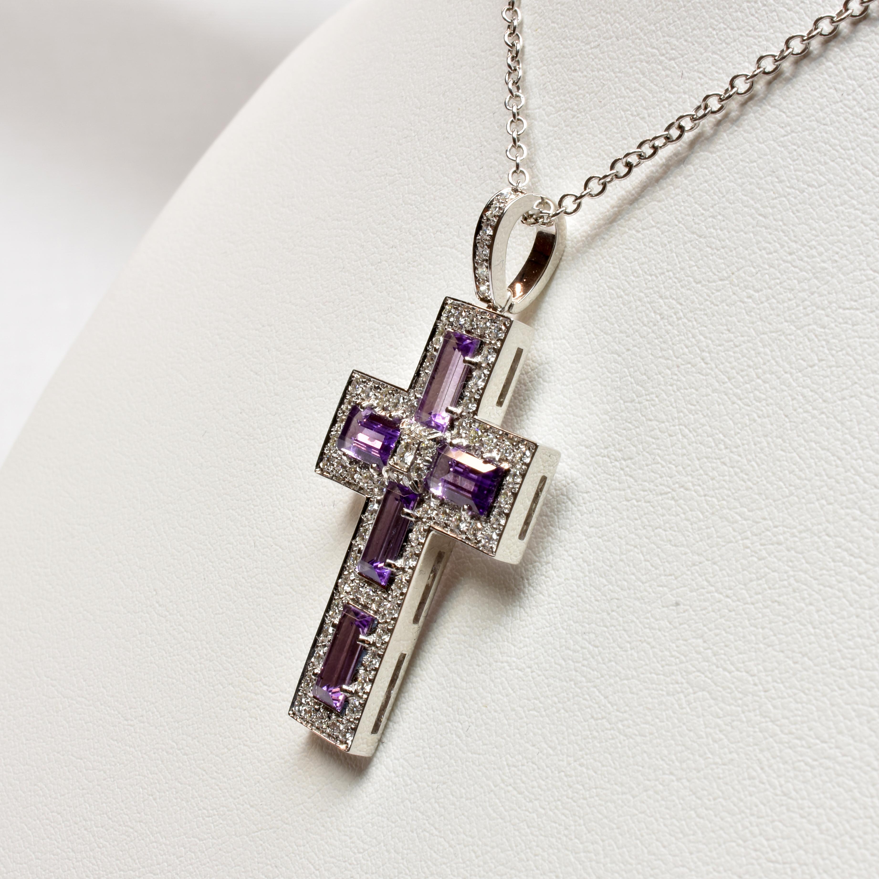 diamond cross necklace with baguettes