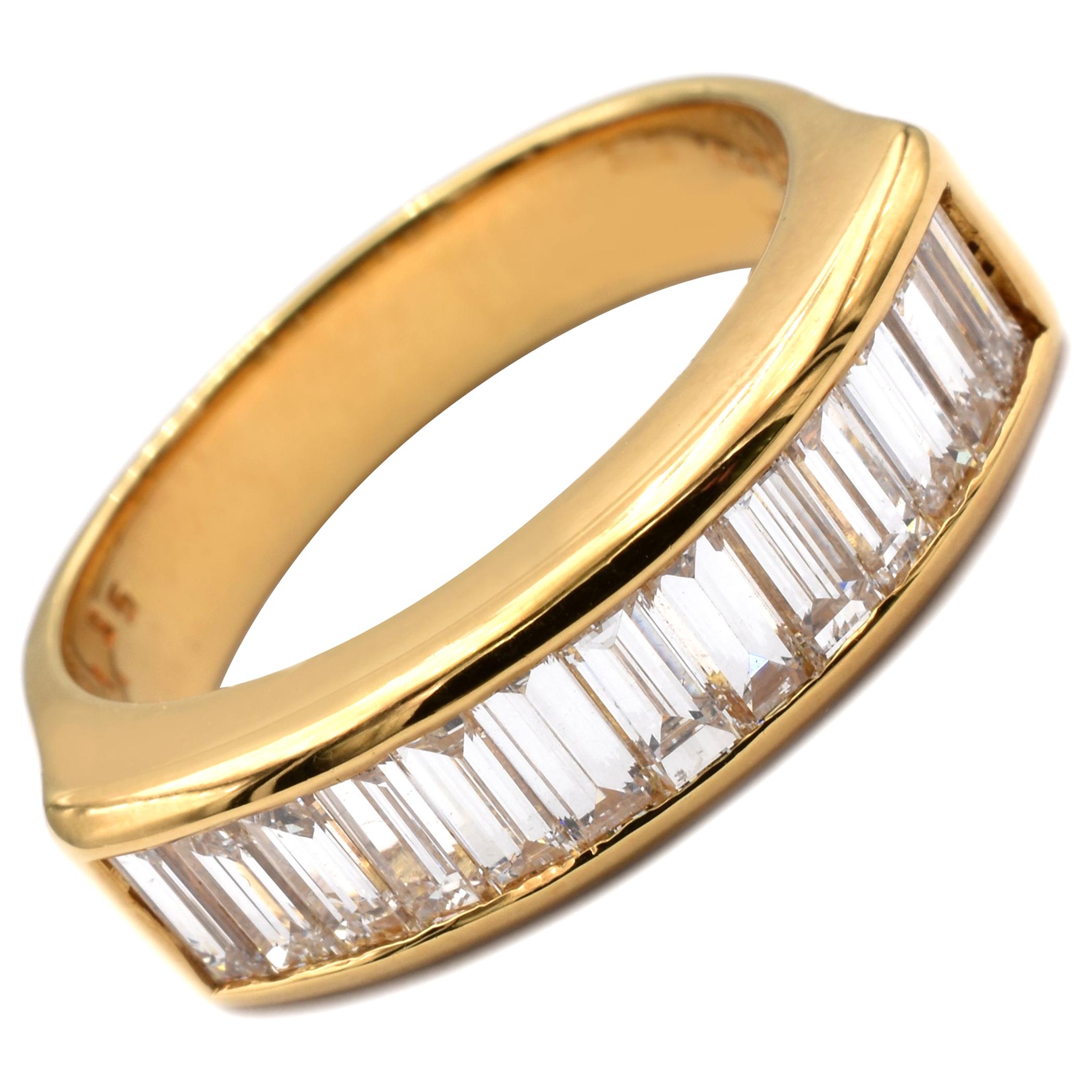 Gilberto Cassola Baguette Diamonds Yellow Gold Ring Made in Italy