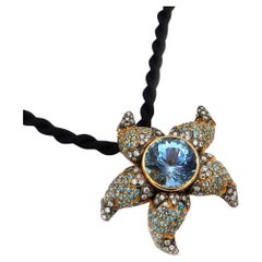 Gilberto Cassola Blue Topaz Diamond 18K Rose Gold Starfish Pendant Necklace