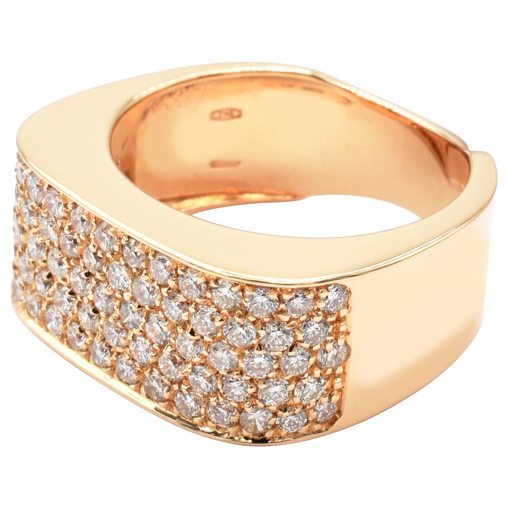 Gilberto Cassola Diamond Pave Rose Gold Square Ring Made in Italy For Sale