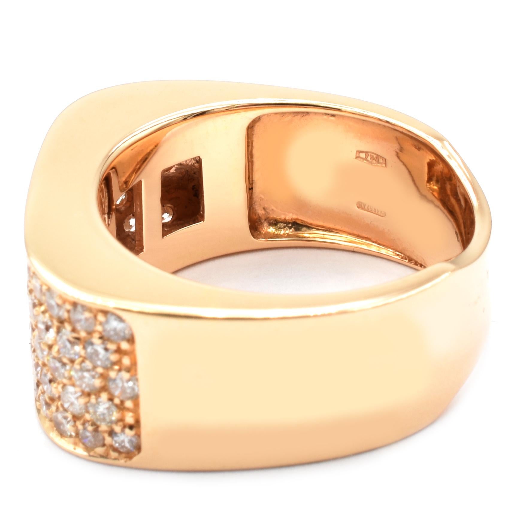 Contemporary Gilberto Cassola Diamond Pave Rose Gold Square Ring Made in Italy For Sale