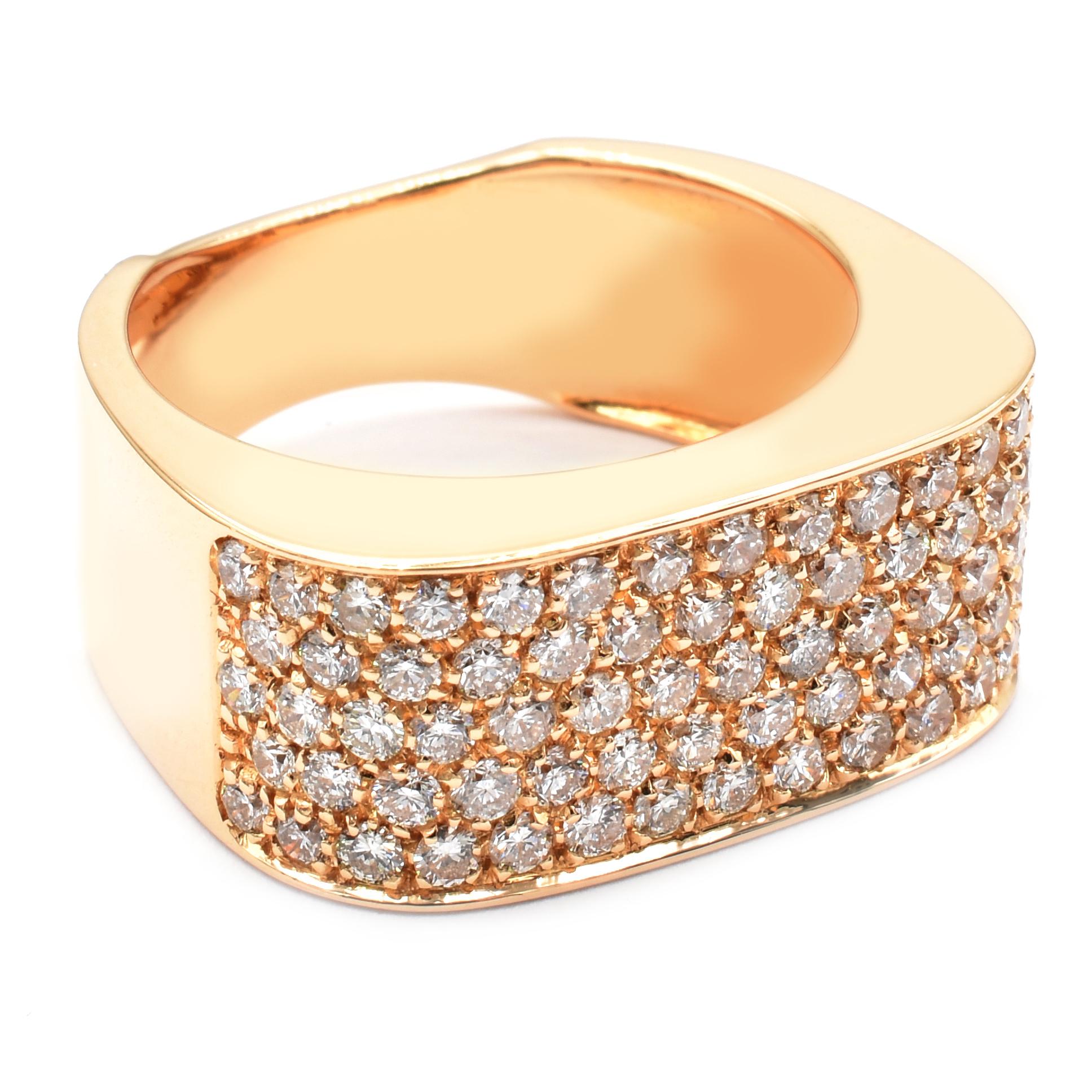 Women's Gilberto Cassola Diamond Pave Rose Gold Square Ring Made in Italy For Sale