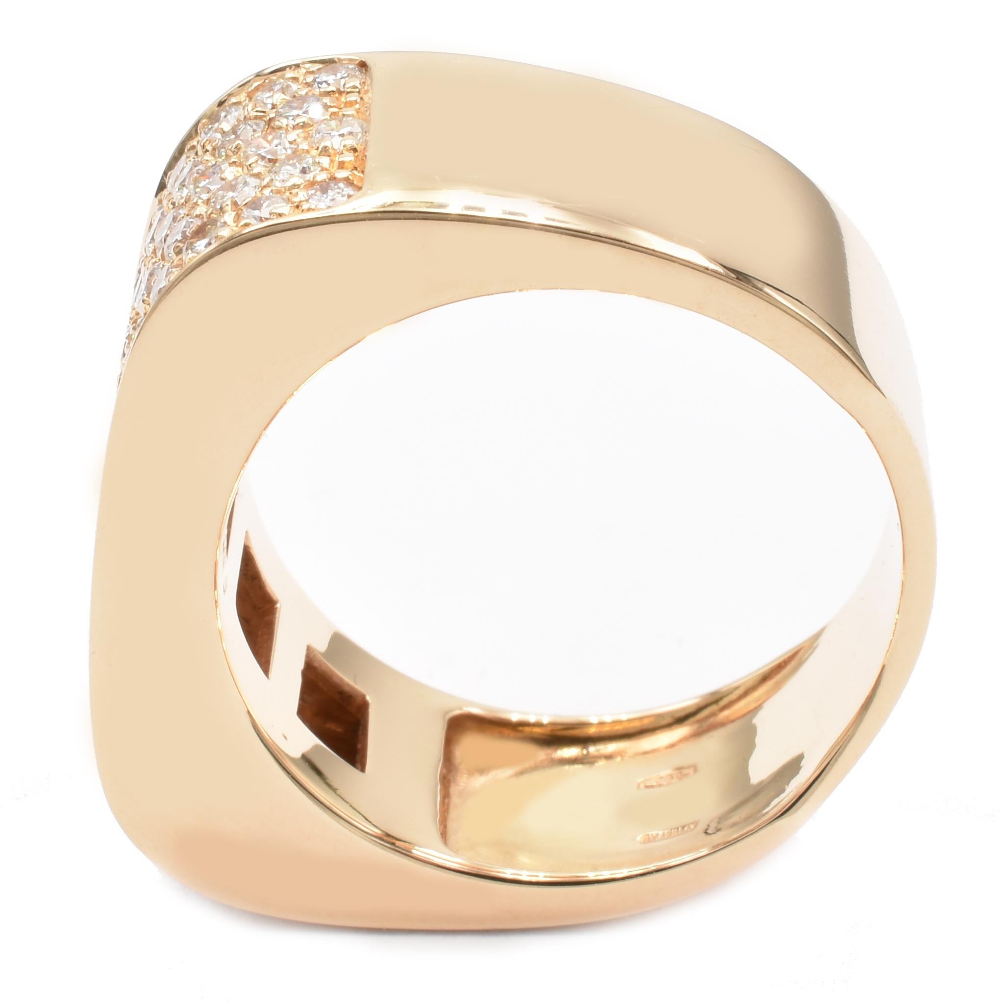 Gilberto Cassola Diamond Pave Rose Gold Square Ring Made in Italy For Sale 1