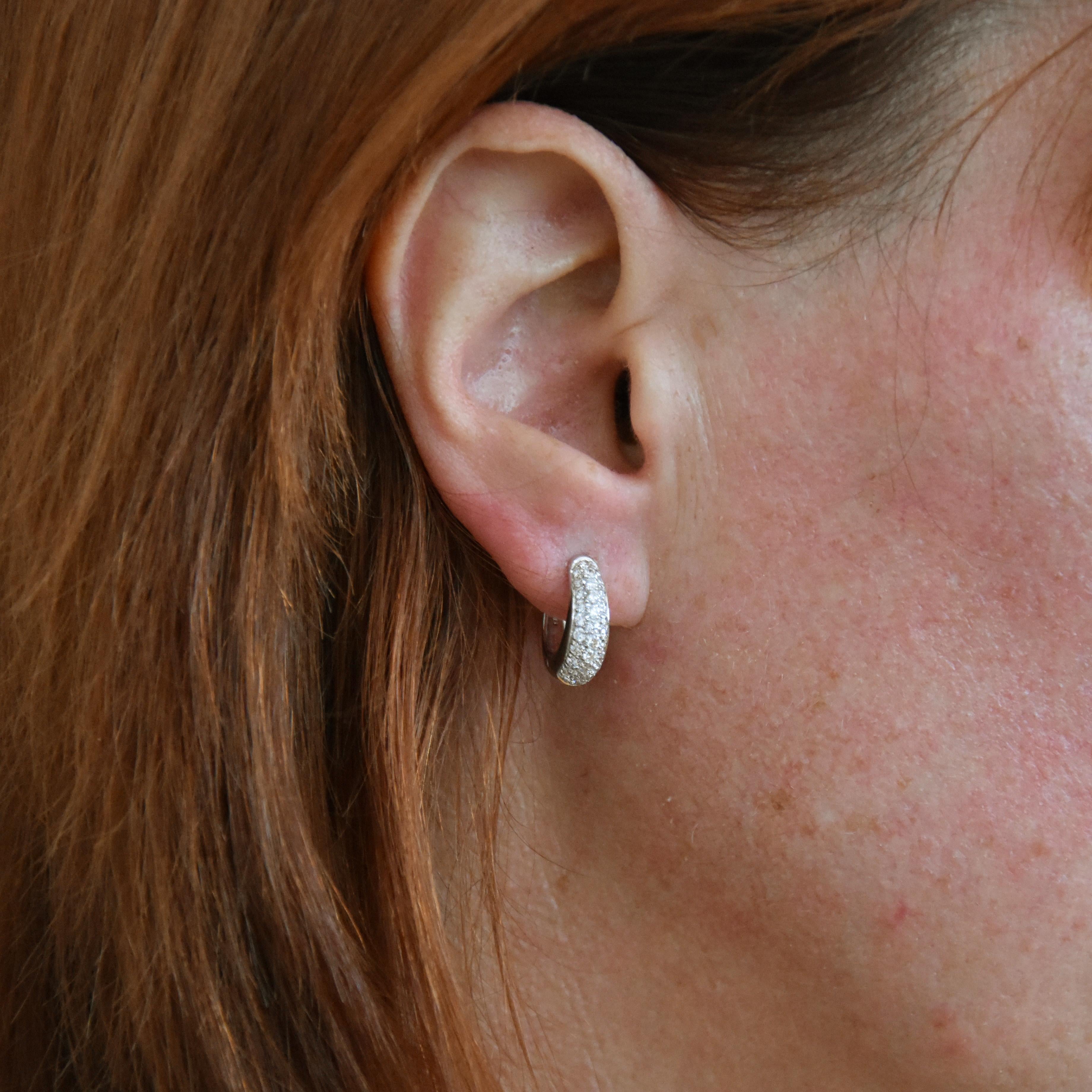 Women's Gilberto Cassola Diamond White Gold Hoop Earrings Made in Italy For Sale