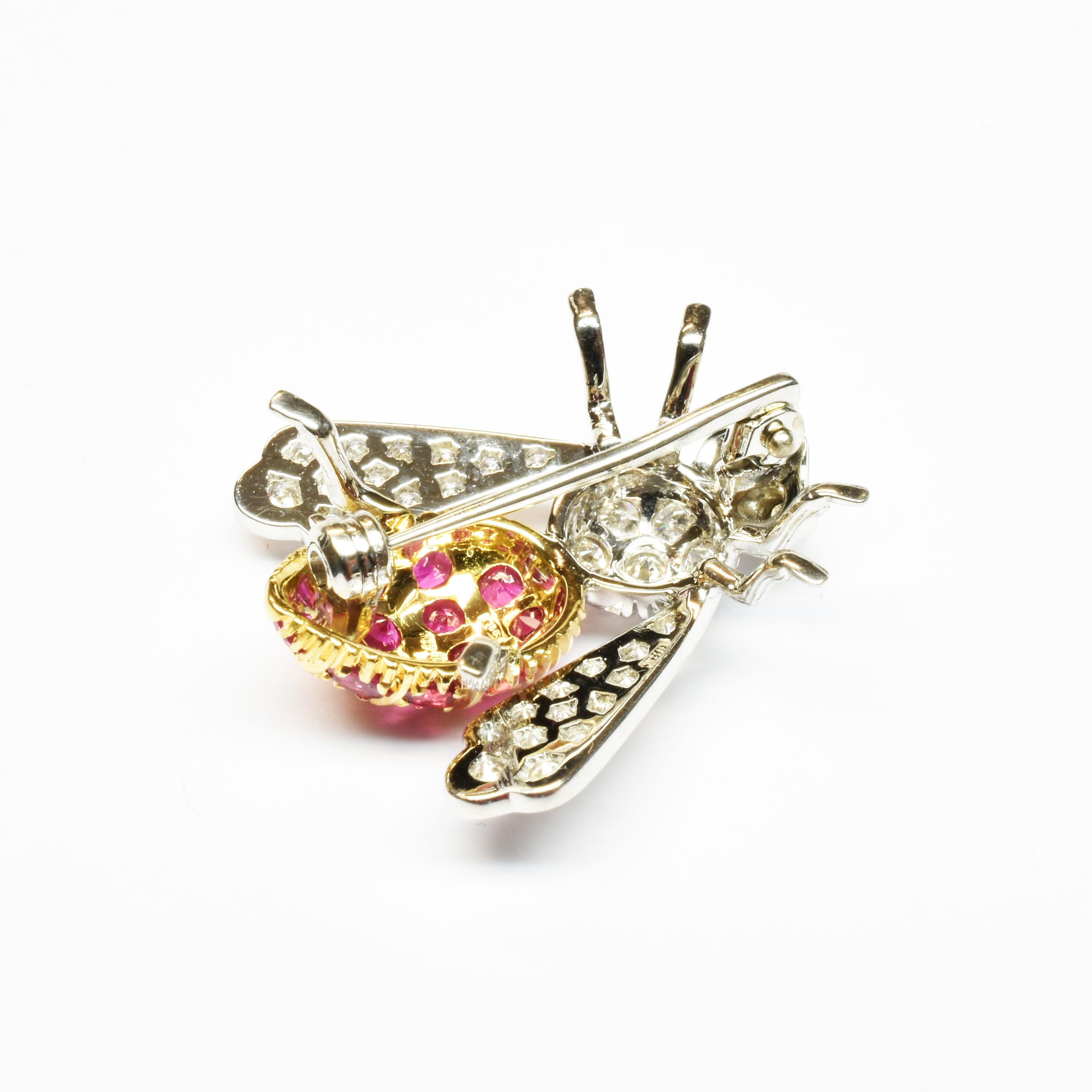 Women's Diamonds and Rubies Gold Bee Brooch Made in Italy