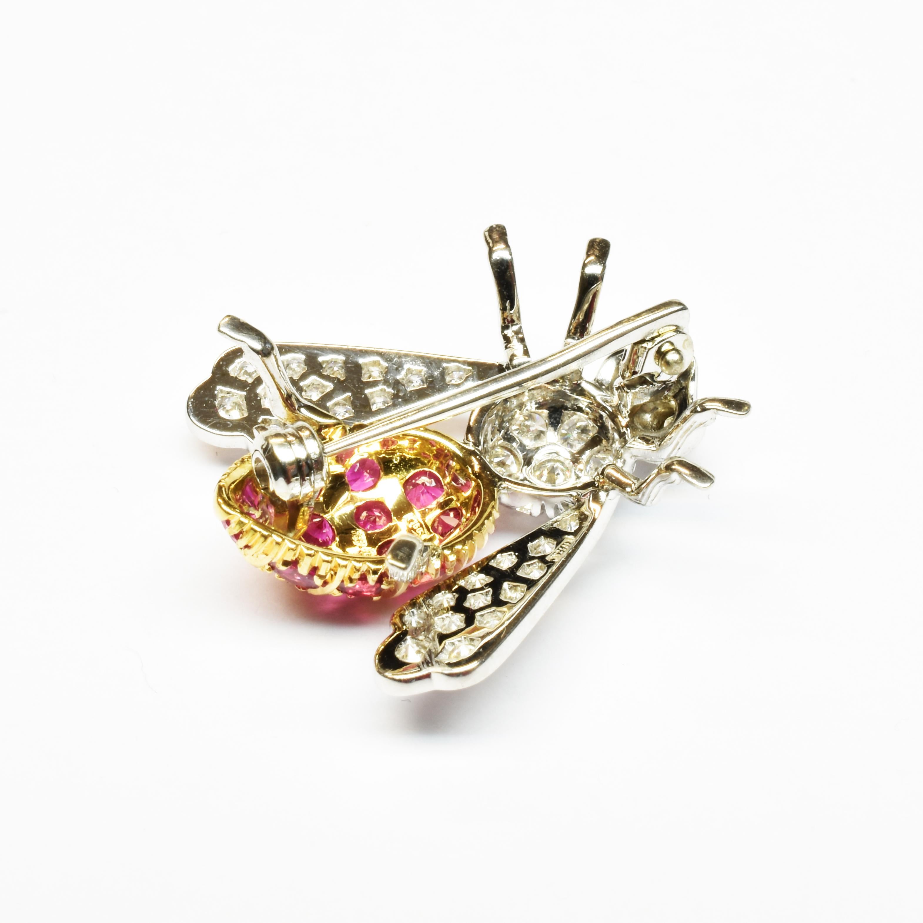 Diamonds and Rubies Gold Bee Brooch Made in Italy 1