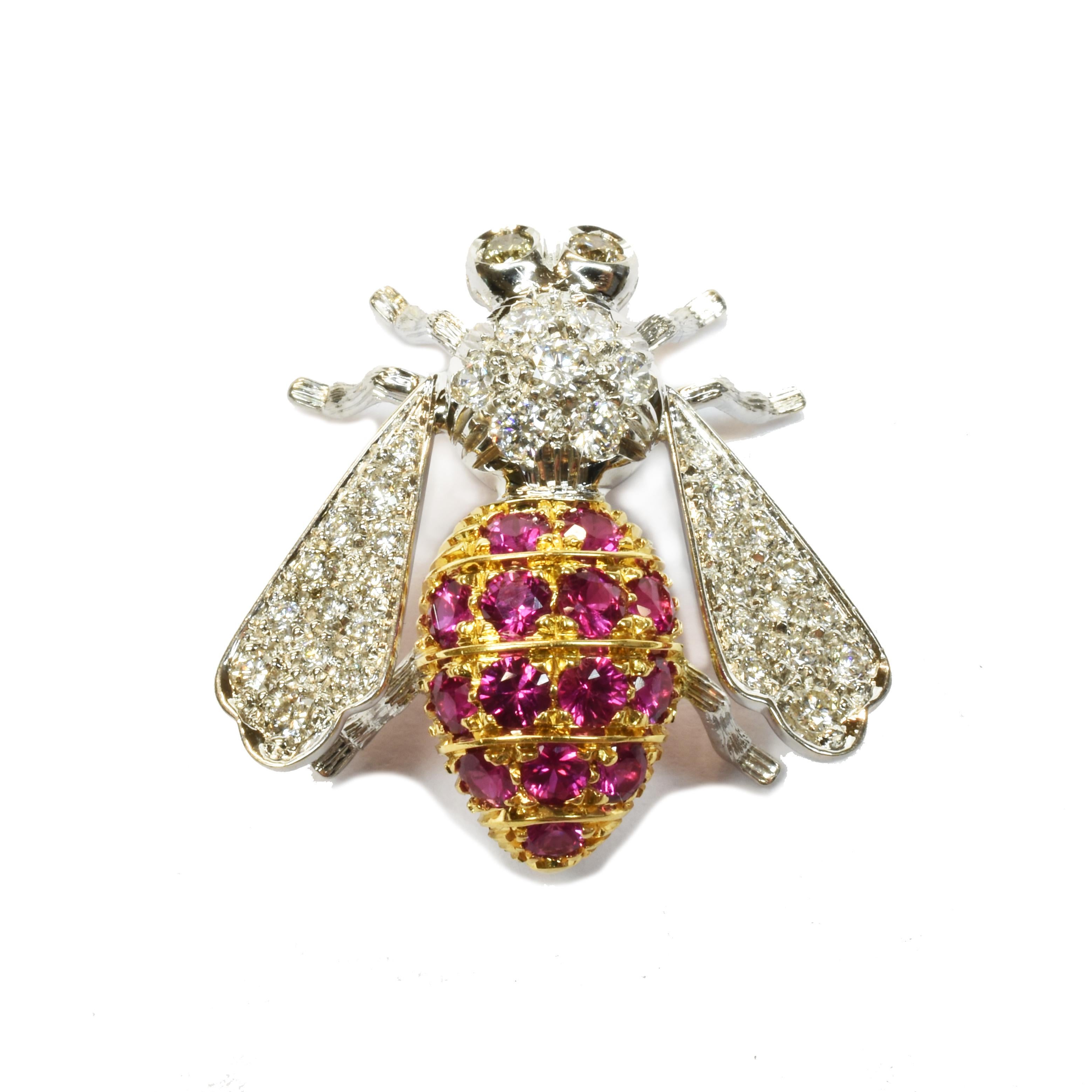 Diamonds and Rubies Gold Bee Brooch Made in Italy 2