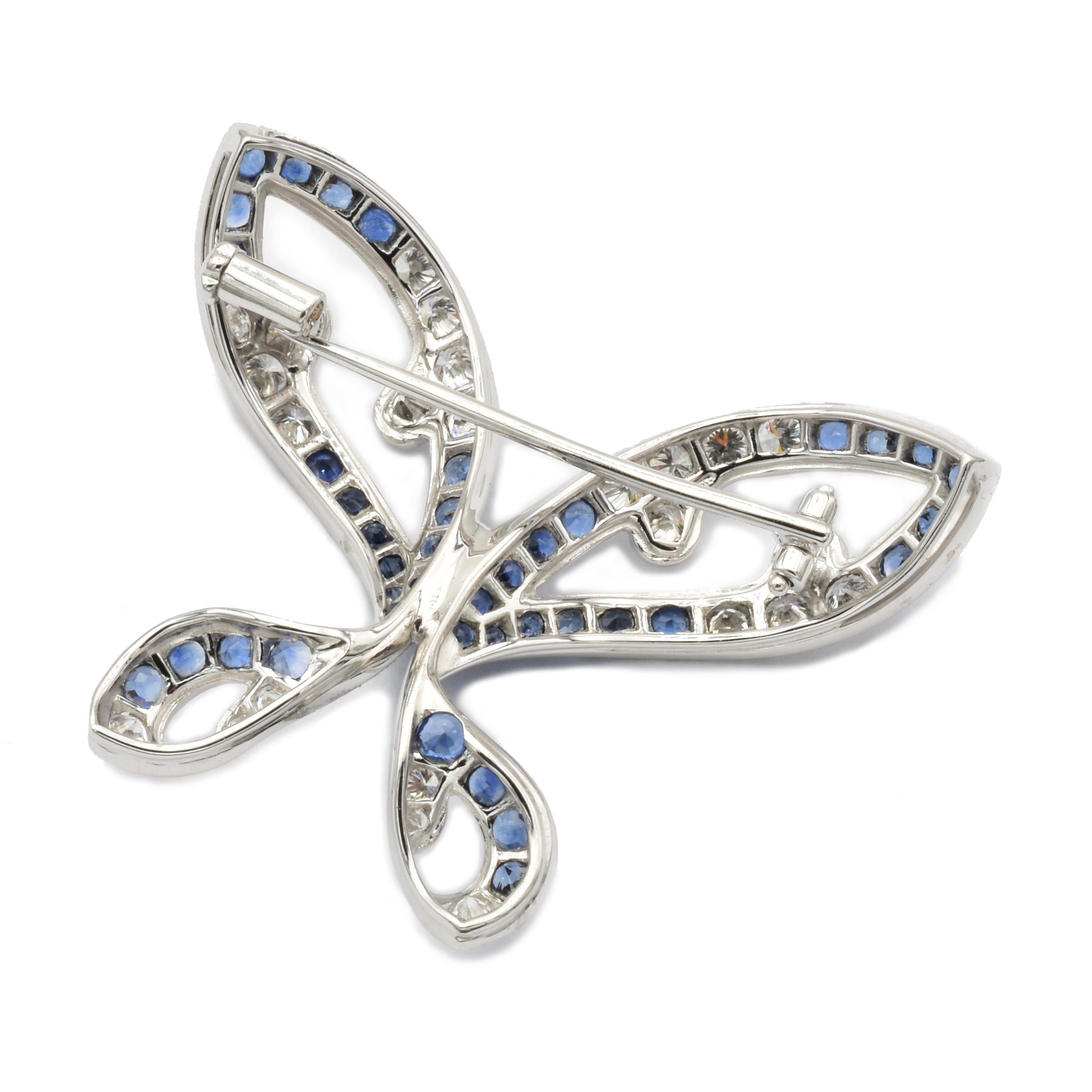 Contemporary Diamonds and Sapphires White Gold Butterfly Brooch, Italy For Sale