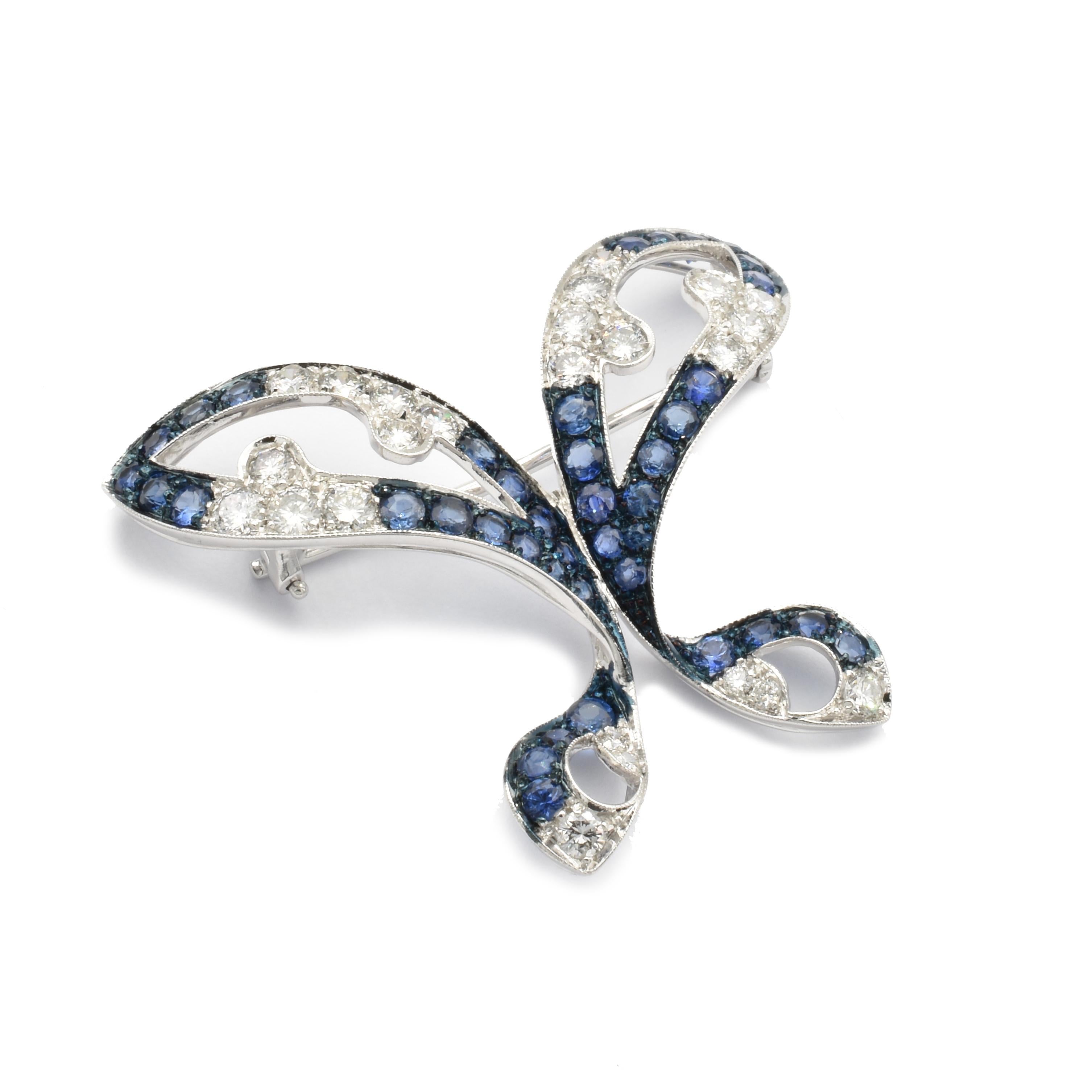 Women's Diamonds and Sapphires White Gold Butterfly Brooch, Italy For Sale