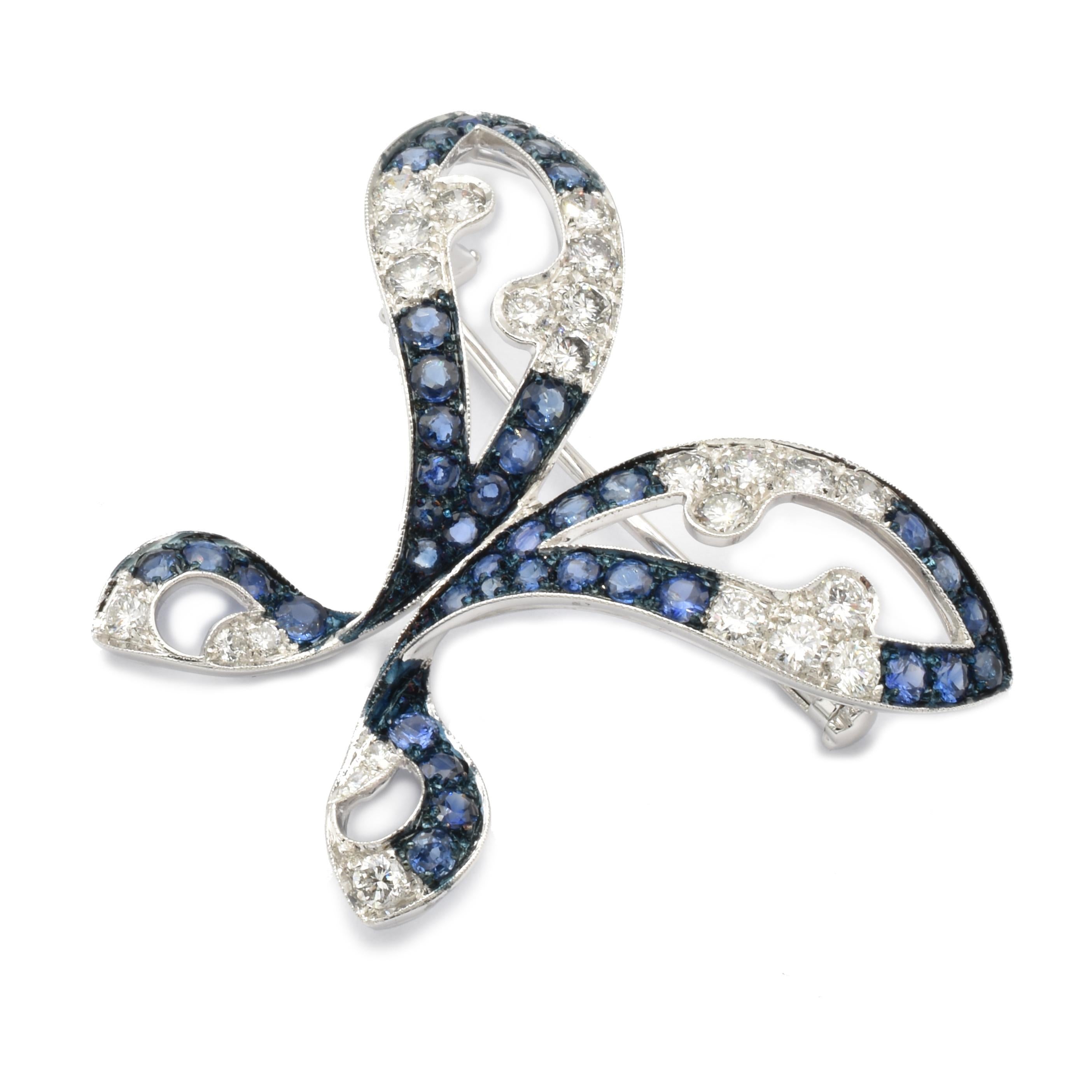 Diamonds and Sapphires White Gold Butterfly Brooch, Italy For Sale 1