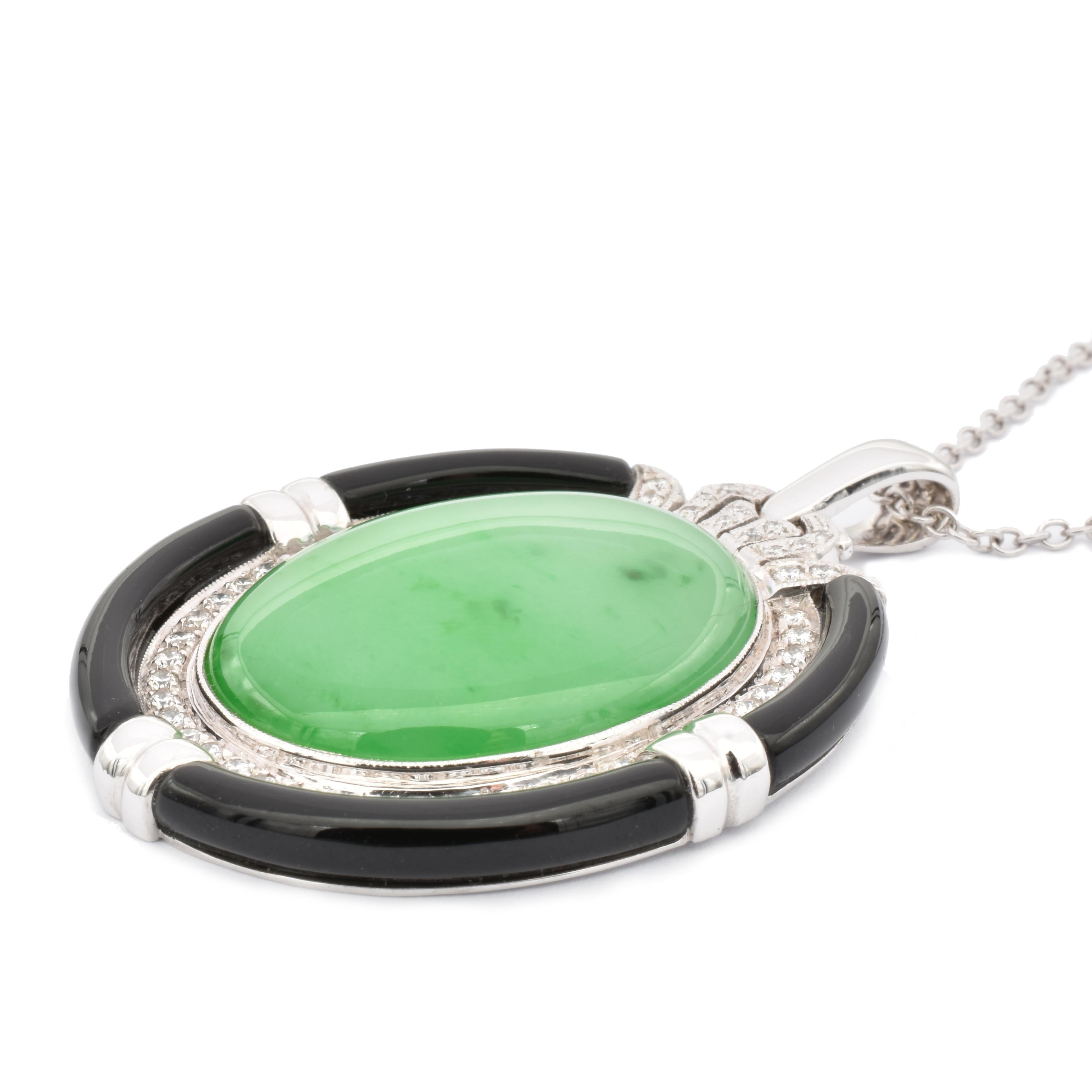 Women's Green Jade and Onix Gold Pendant with Diamonds Made in Italy For Sale