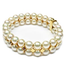 Japanese Akoya Pearls with Rubies and Diamonds Gold Bracelet