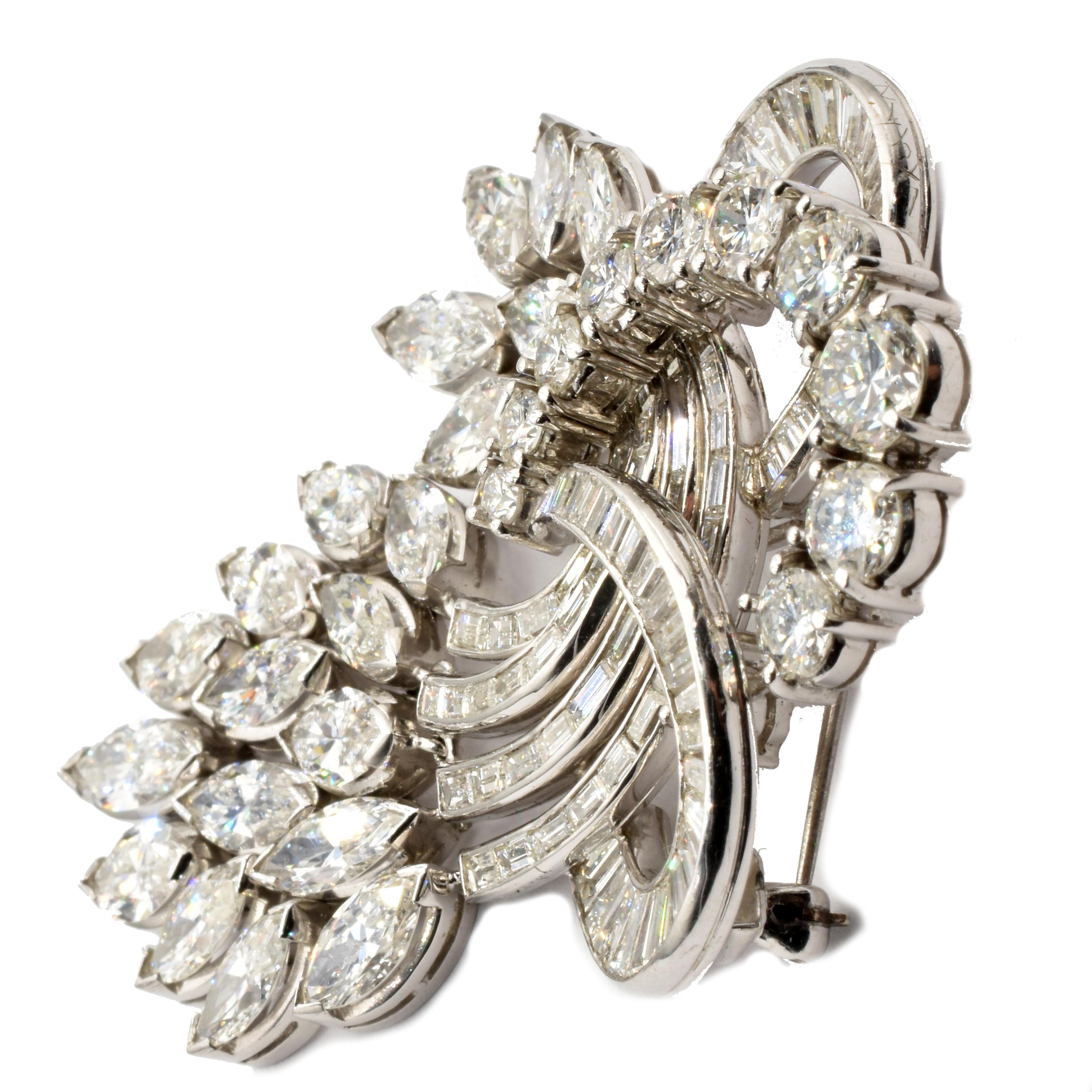 Modern Gilberto Cassola Marquise, Round Cut Diamonds White Gold Brooch and Pendant  For Sale