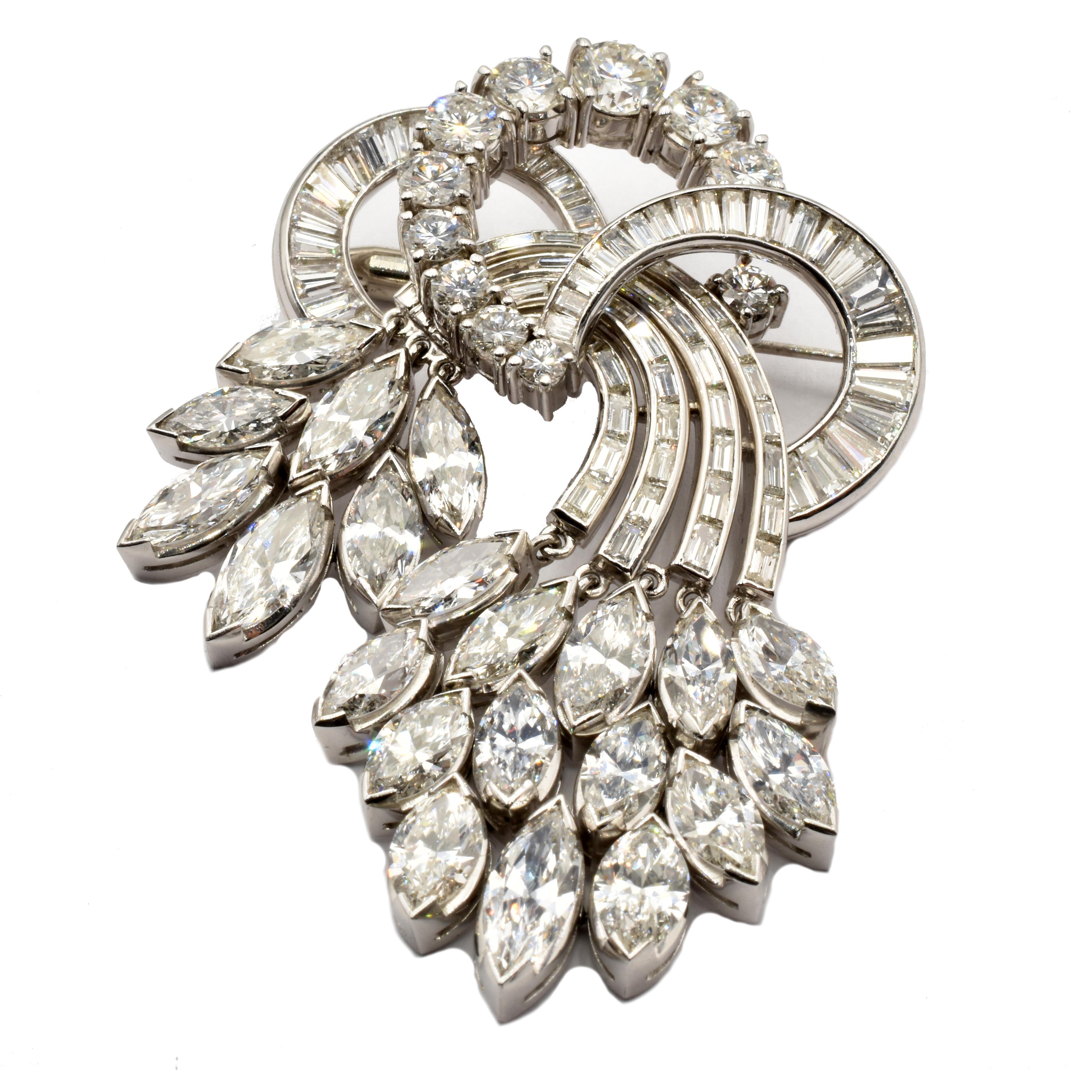 Women's Gilberto Cassola Marquise, Round Cut Diamonds White Gold Brooch and Pendant  For Sale